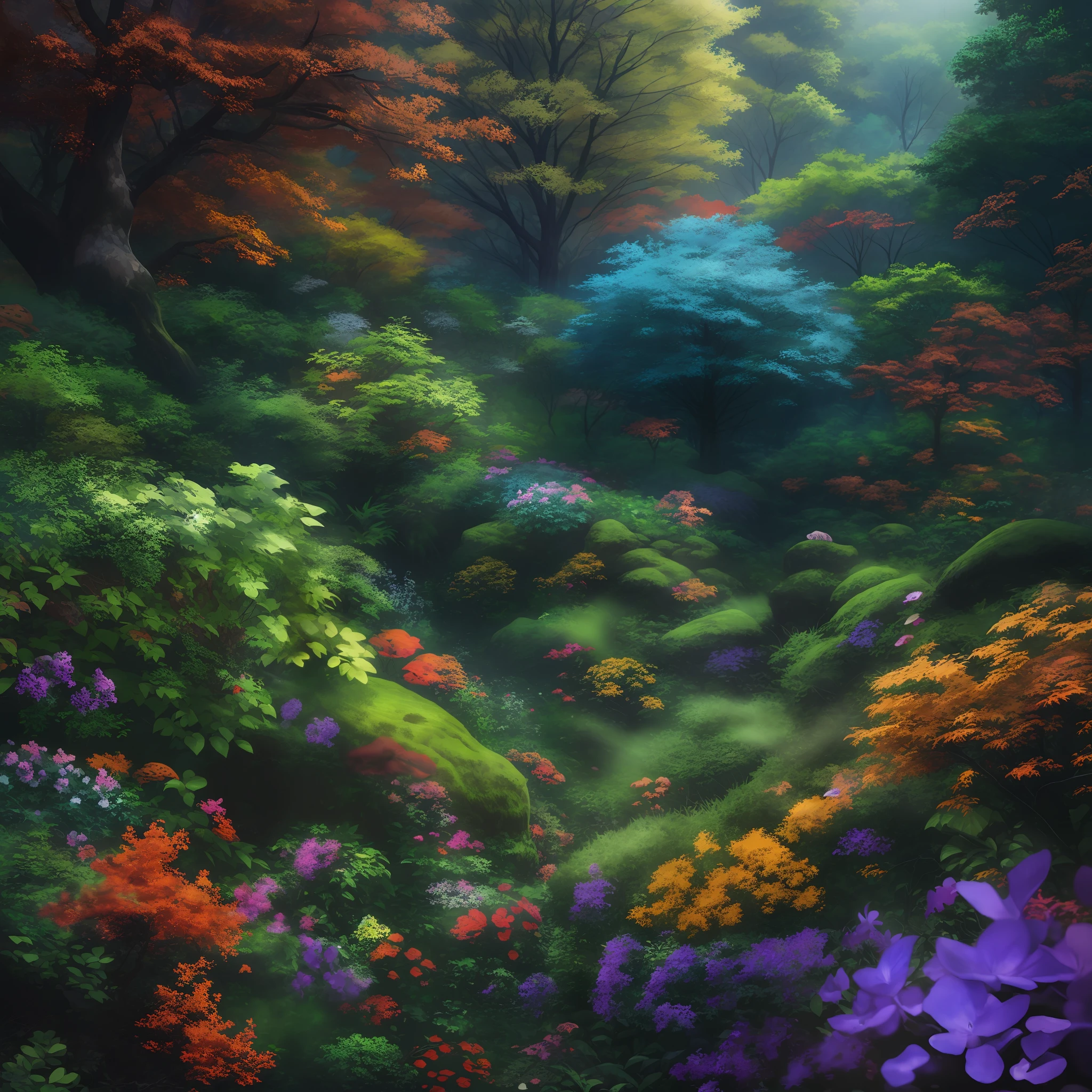 Flowers of another world、the woods、falls、Otherworldly animals、(An ultra-high picture quality、Real texture、Crisp colors)