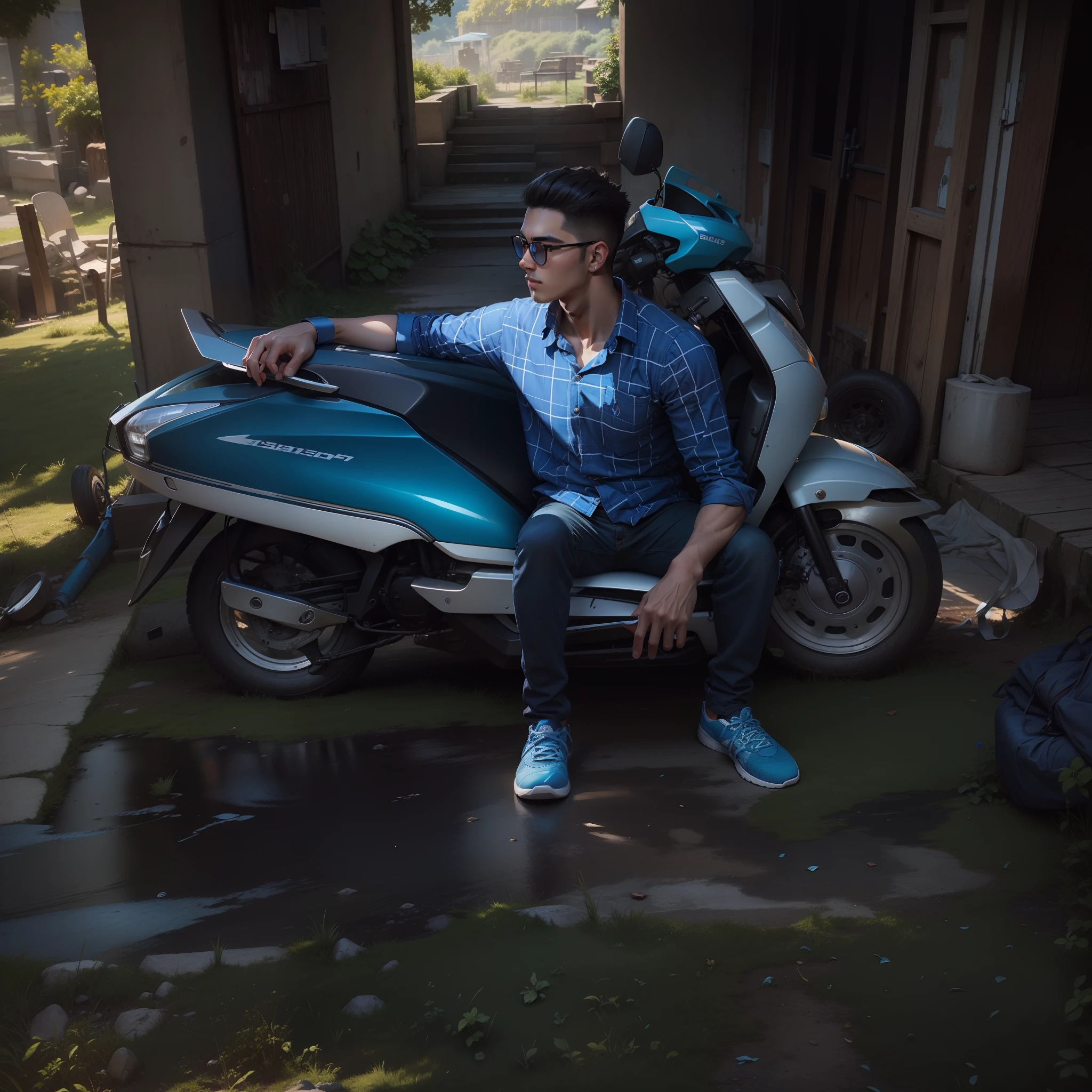 Blue shirt, nice BG