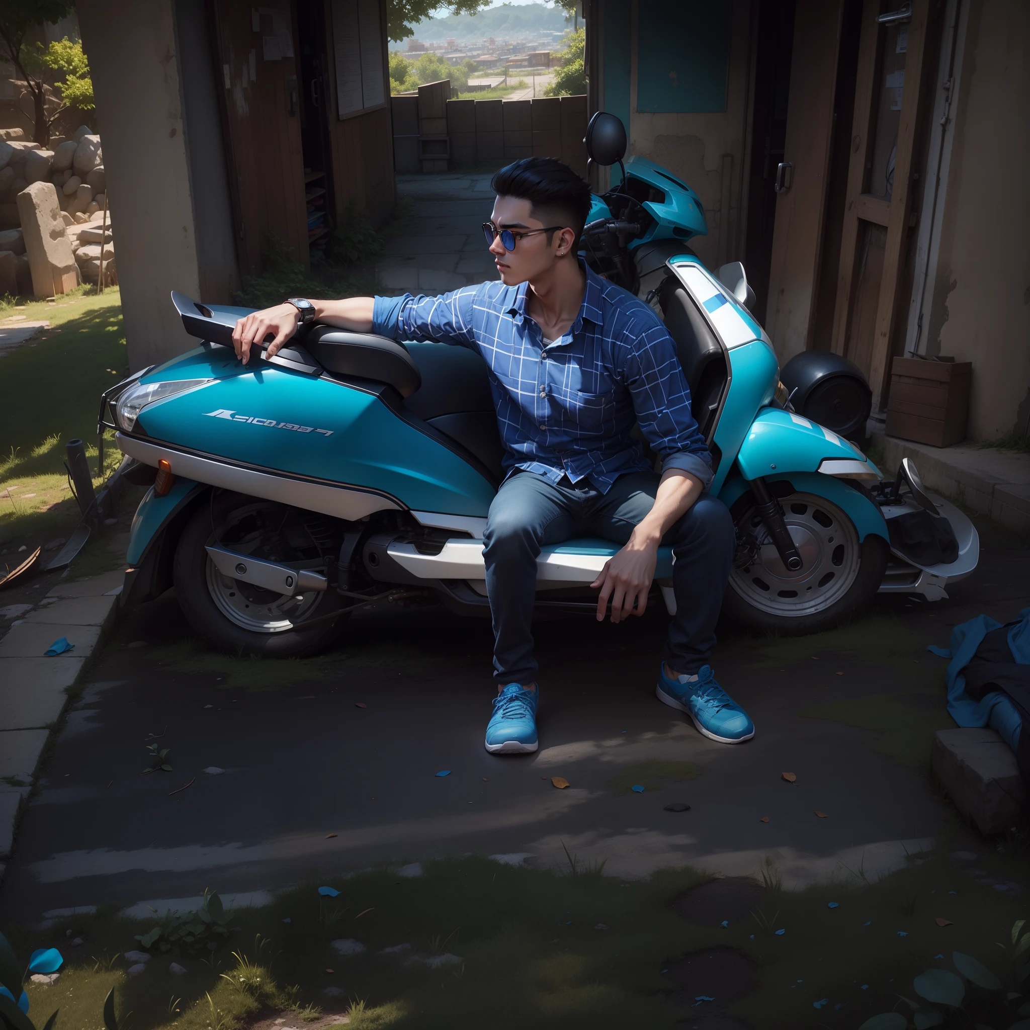 Blue shirt, nice BG