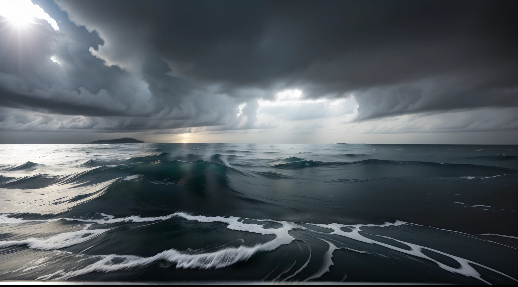 sea surface，choppy，Large wide angle，ssee-through，downpours。