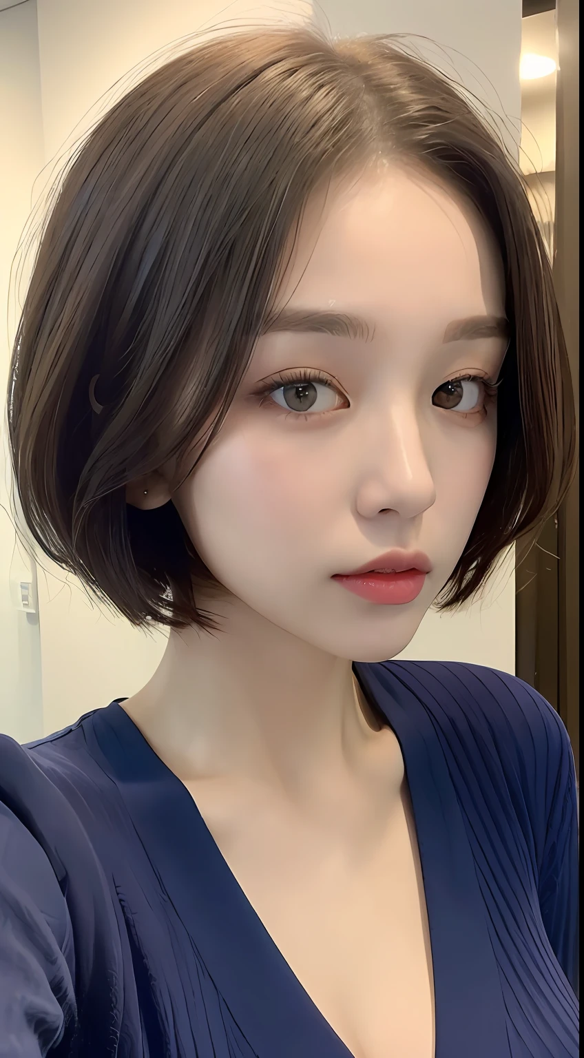 ((Best quality, 8k, Masterpiece :1.3)), 1girl, Pretty woman with slender abs :1.3, (Medium-short hair, Huge breasts :1.2), Cardigan :1.1, Ultra-detailed face, Detailed eyes, Double eyelid