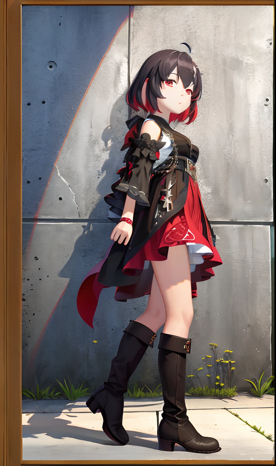 1girll, Cowboy shot,校服,Wear boots
