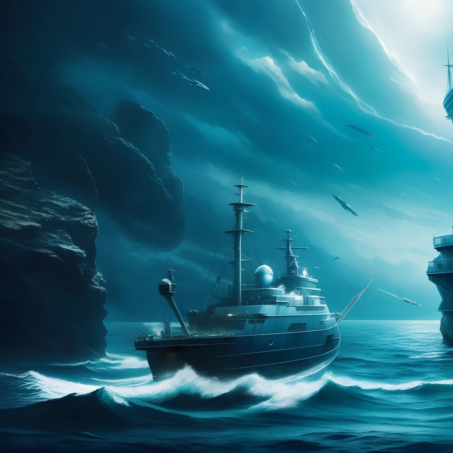 The deep blue sea, concept art, 4k