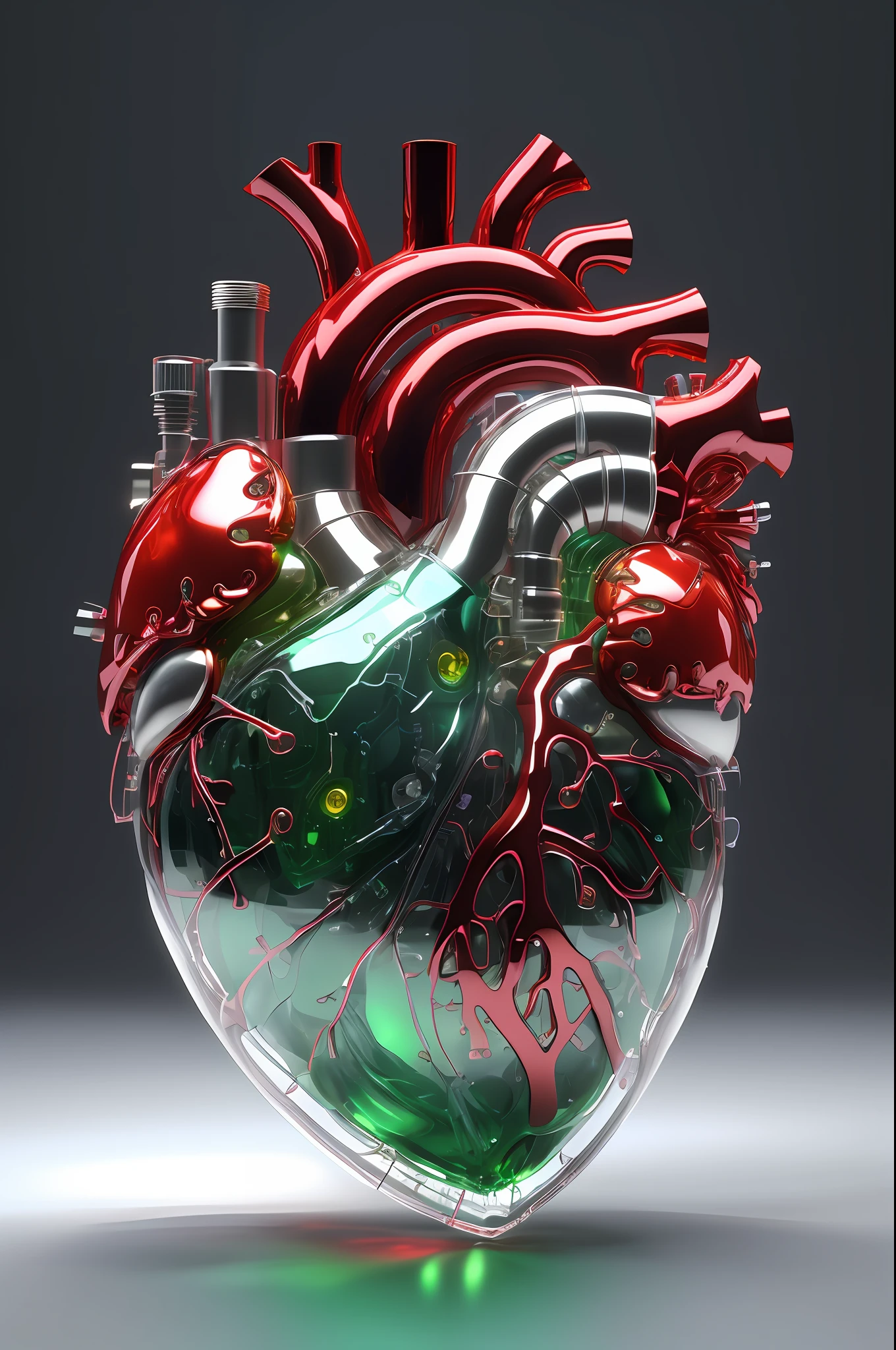 a close up of a heart with a bunch of wires attached to it, mechanical heart in center, neon heart reactor, connected to heart machines, human heart, real heart, 3d model of a human heart, heart effects, real heart!, glass sculpture of a heart, sci - fi biomechanical, anatomically correct heart, anatomical heart, rendered in keyshot