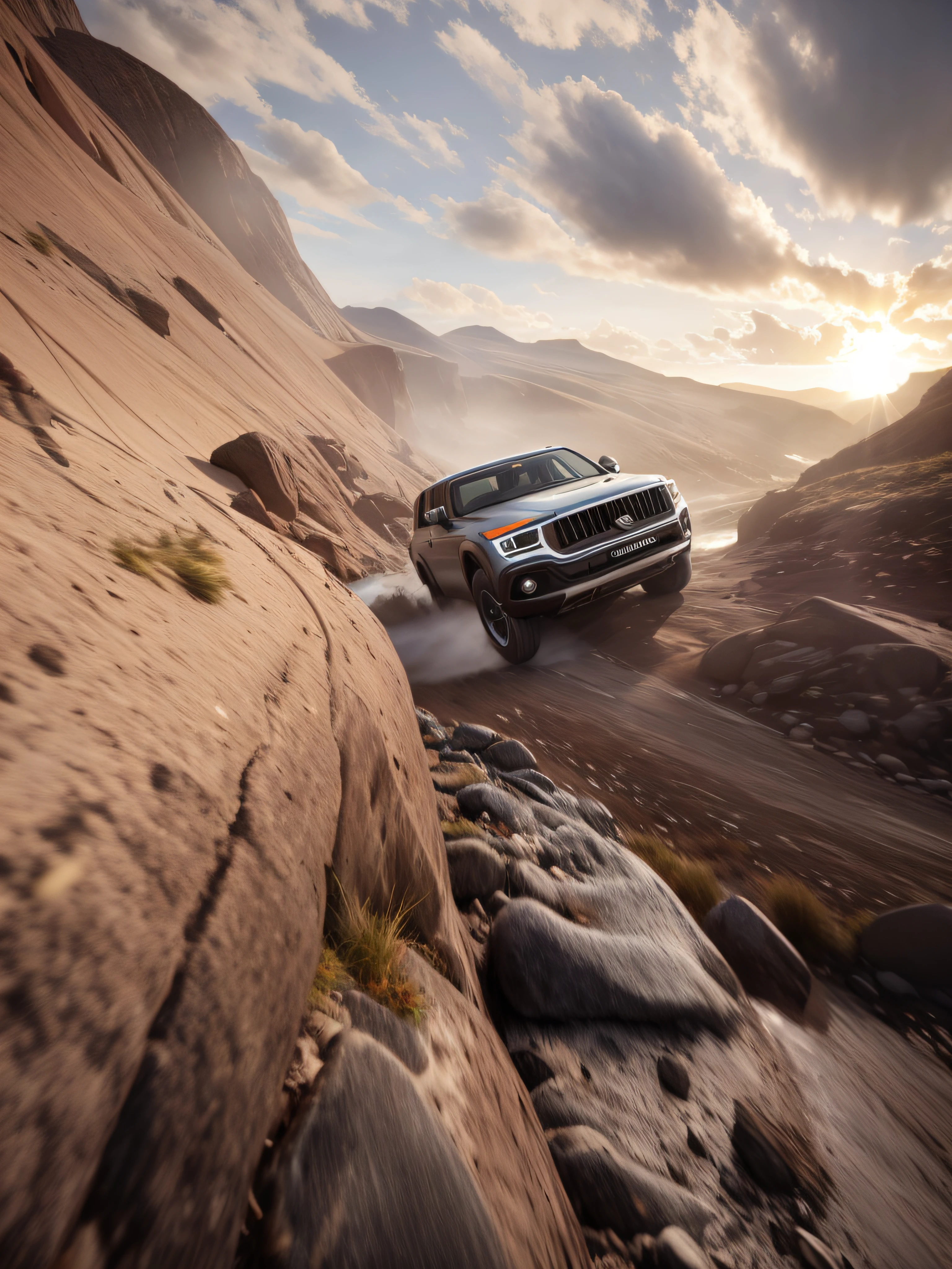 Vehicles drive on rough roads in the misty wilderness, adventure hyper realistic render, vehicle photography, automotive photography, author:Alexander Kosis, max rive, author:Arik Brauer, realistic photo”, author:Alexander Jean, hyperreal highly detailed 8 k, epic scenic shot, off-roading, alexey egorov