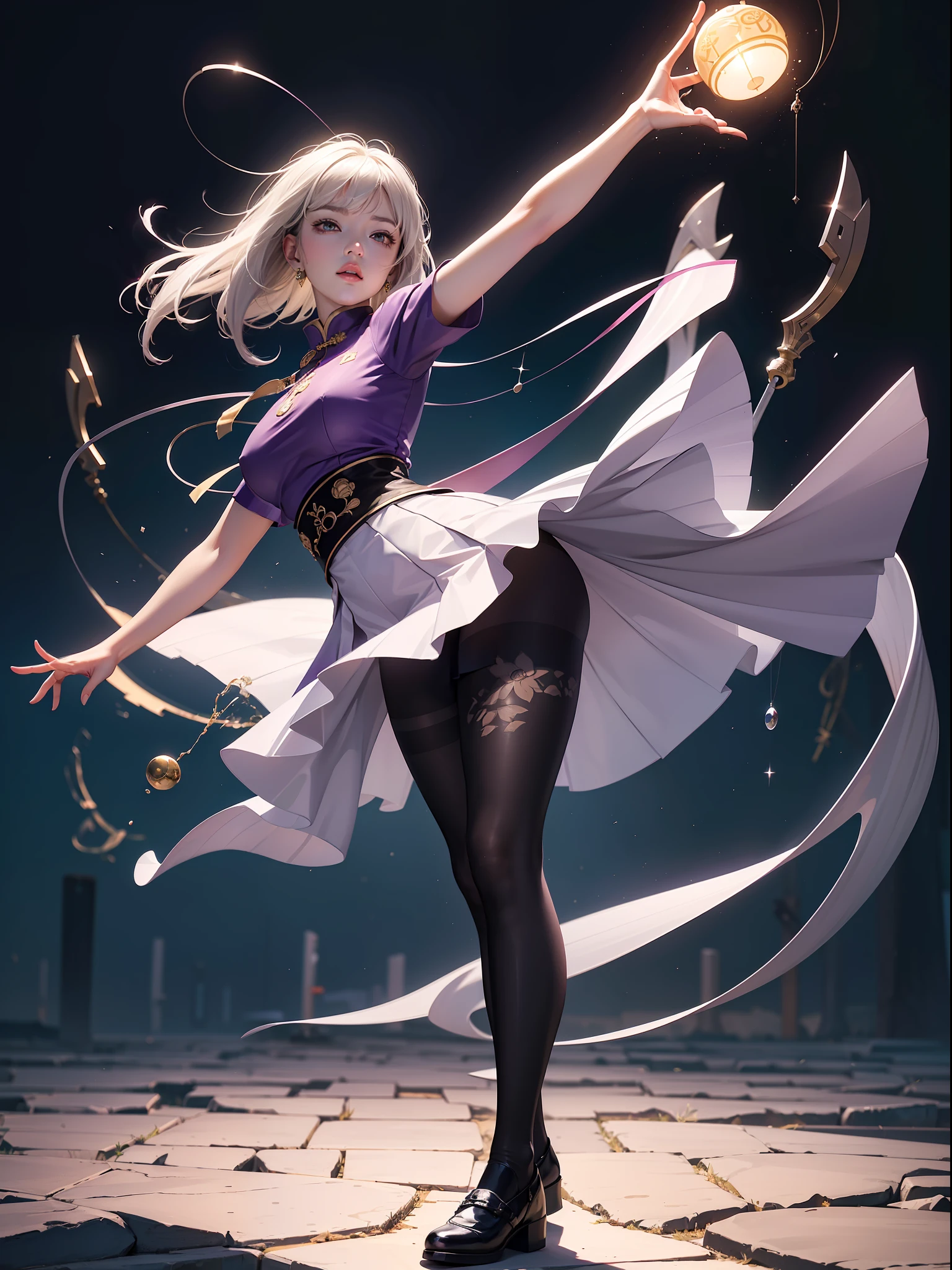(full body:1.5),(1girl:1.3),(looking at viewer:1.4),(anatomy correct:1.3),(In the paradise of the day:1.3),(Wearing Very thick Printed Pantyhose and chinese JK Student Dress Printed Pleated Skirt and JK uniform leather shoes,and a large amount of jewellery :1.3), (A high jump posture:1.3),(In pink|amarelo|blue colors|green color|red colour|white colors|black in color|purpleish color|greys|Beige|Flesh color 1.4),,(Accurate and perfect face:1.4),(Clothing Gloss:1.25),(Skin reflection:1.25),hyper HD, Ray traching, reflective light,structurally correct, Award-Awarded, high detal, lightand shade contrast, Face lighting,cinmatic lighting, tmasterpiece, super detailing, high high quality, high detal, best qualityer, 16k,high contrast,