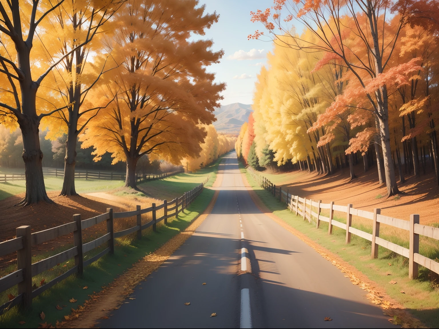 Countryside dirt roads autumn fallen leaves fences