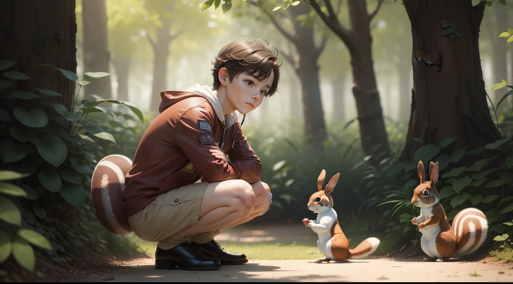 Lucas find a squirrel and a rabbit, who help him look for clues