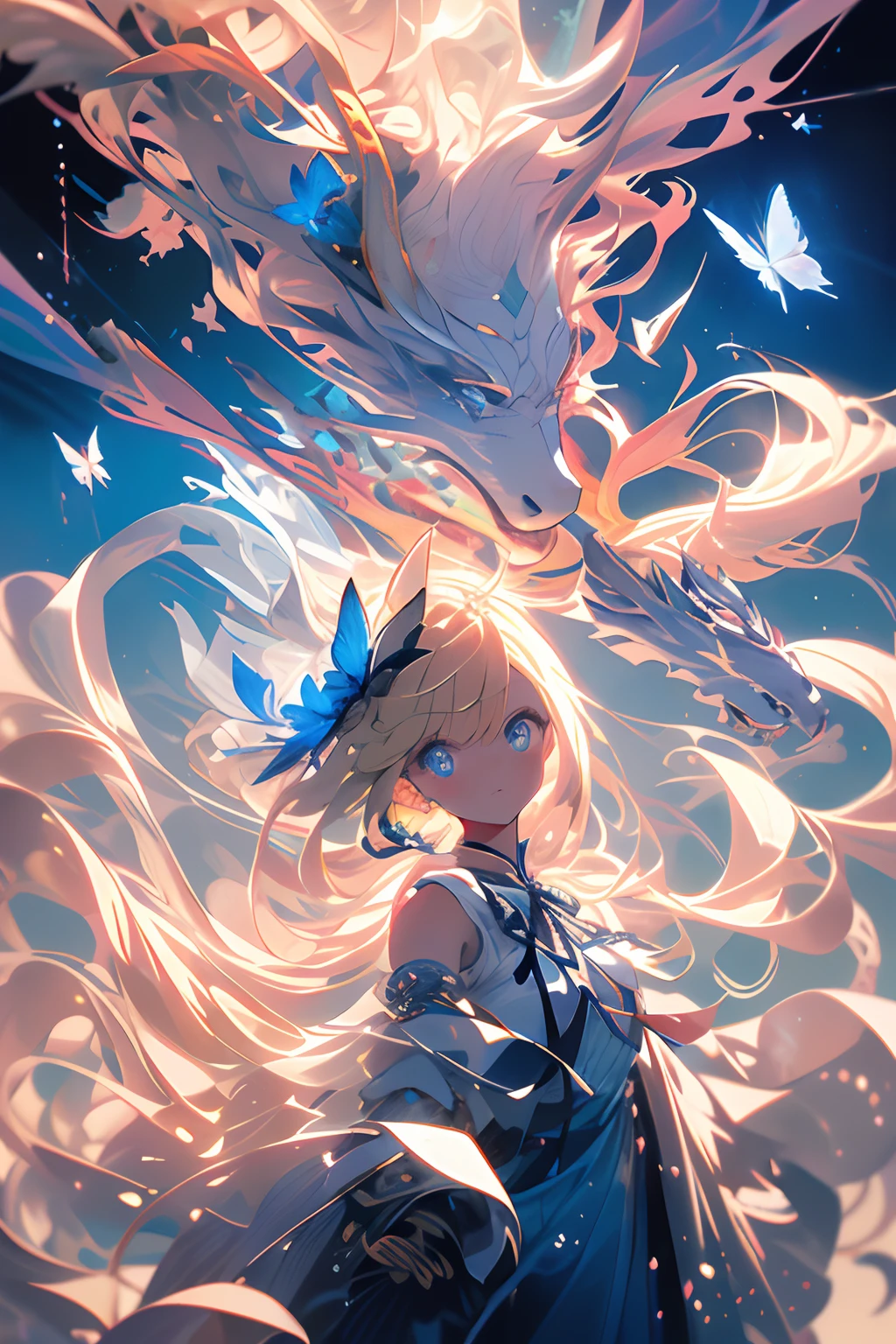 ,(tmasterpiece:1.2),best qualtiy,MIDJOURNEY,
1girll, 独奏,blonde with blue eyes,dual horsetail,Blue butterfly hairpin,white dresses,Holding a double knife,There is a blue ribbon on the handle,lunar backdrop,Facial paralysis