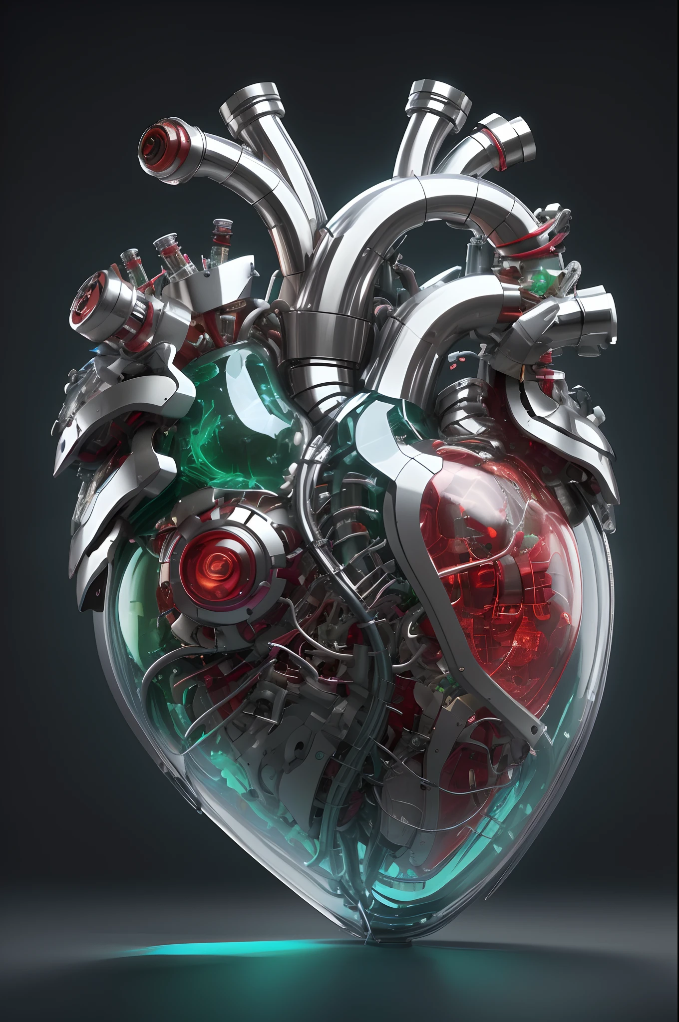 a close up of a heart with a bunch of wires attached to it, mechanical heart in center, neon heart reactor, connected to heart machines, human heart, real heart, 3d model of a human heart, heart effects, real heart!, glass sculpture of a heart, sci - fi biomechanical, anatomically correct heart, anatomical heart, rendered in keyshot