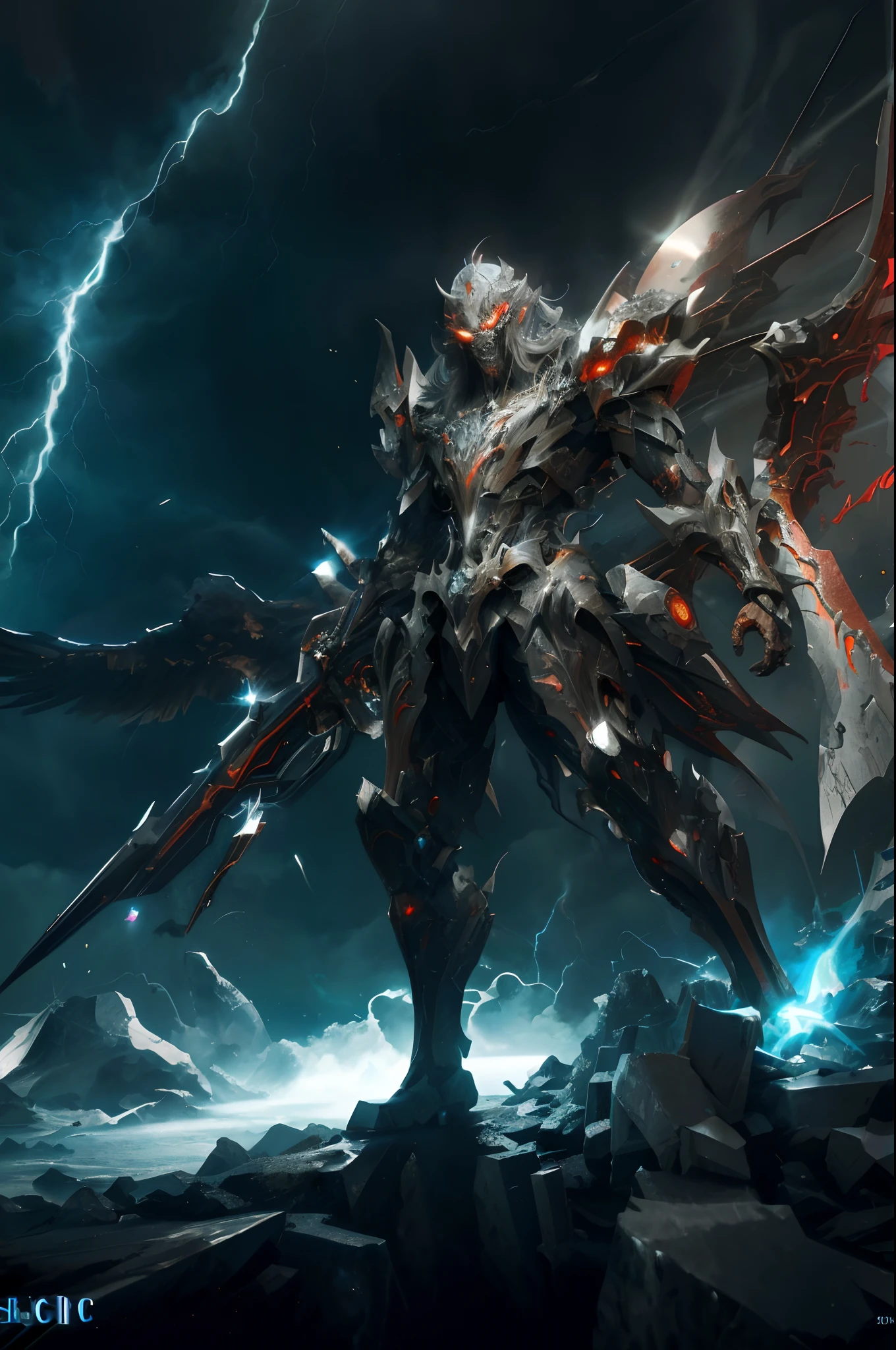 A close-up of a demonic creature,The background is lightning, 4k highly detailed digital art, Epic fantasy digital art style, sci fi epic digital art, Concept art wallpaper 4K, High quality digital concept art, 4K detailed digital art, Badass anime 8 K, 4K fantasy art, epic fantasy digital art, epic scifi fantasy art