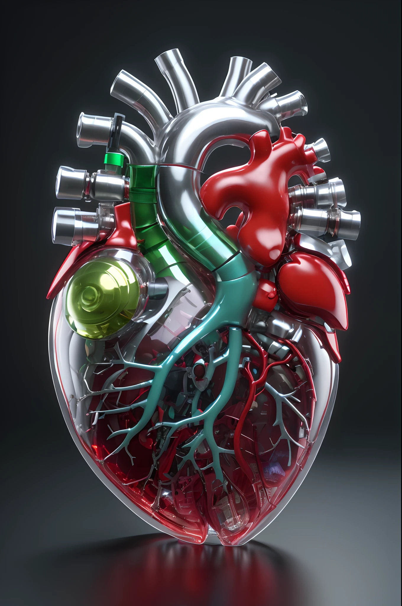 a close up of a heart with a bunch of wires attached to it, mechanical heart in center, neon heart reactor, connected to heart machines, human heart, real heart, 3d model of a human heart, heart effects, real heart!, glass sculpture of a heart, sci - fi biomechanical, anatomically correct heart, anatomical heart, rendered in keyshot