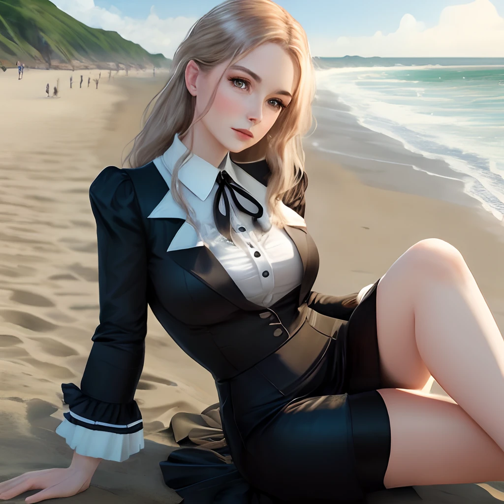 Secretary Black Silk at the seaside