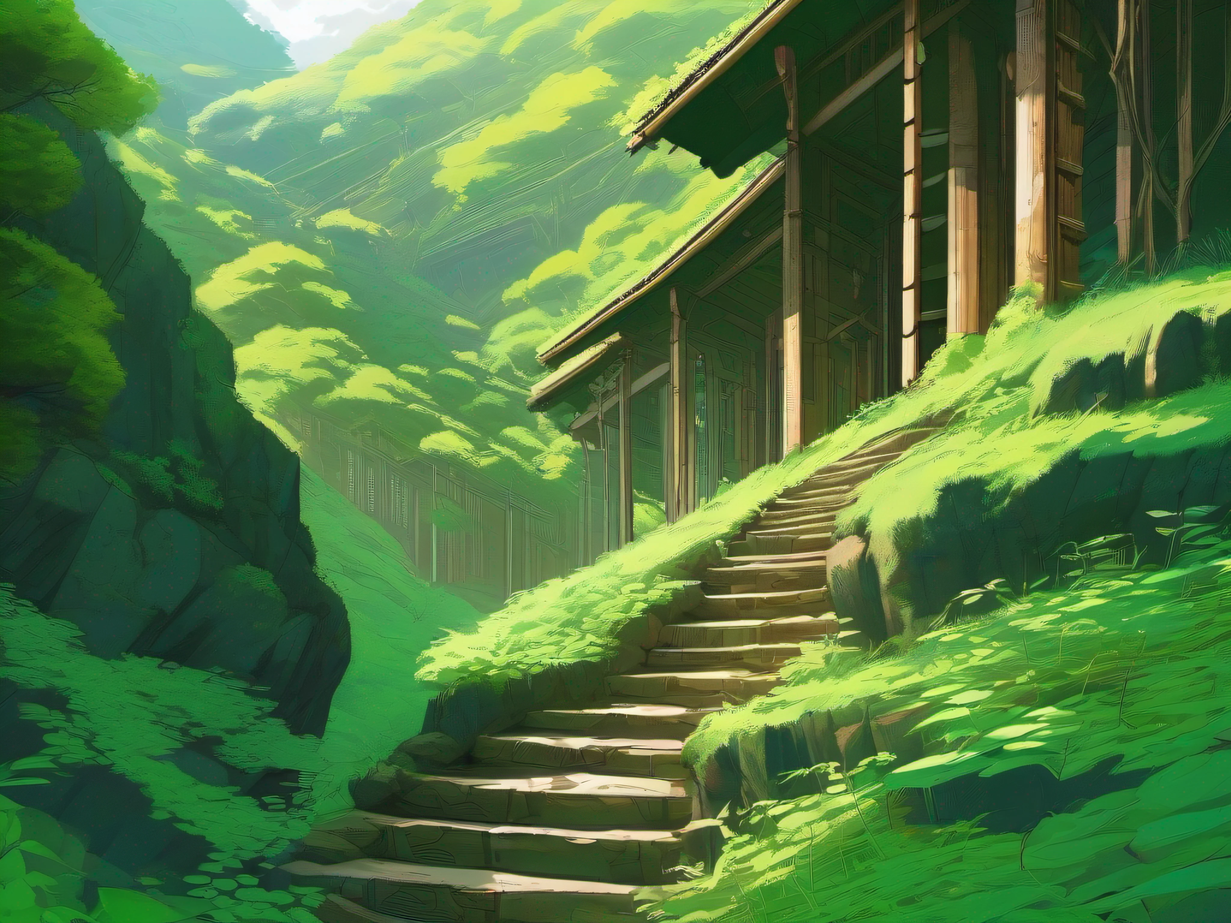 Up the green slope, beneath the forest’s roof, With slow, soft steps leaving the mountain’s steep, And sought those inmost labyrinths, motion-proof