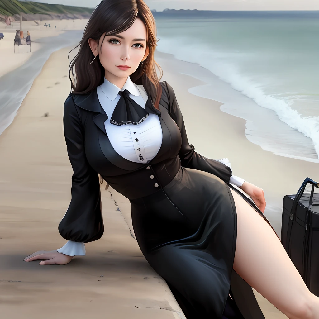 Secretary Black Silk at the seaside