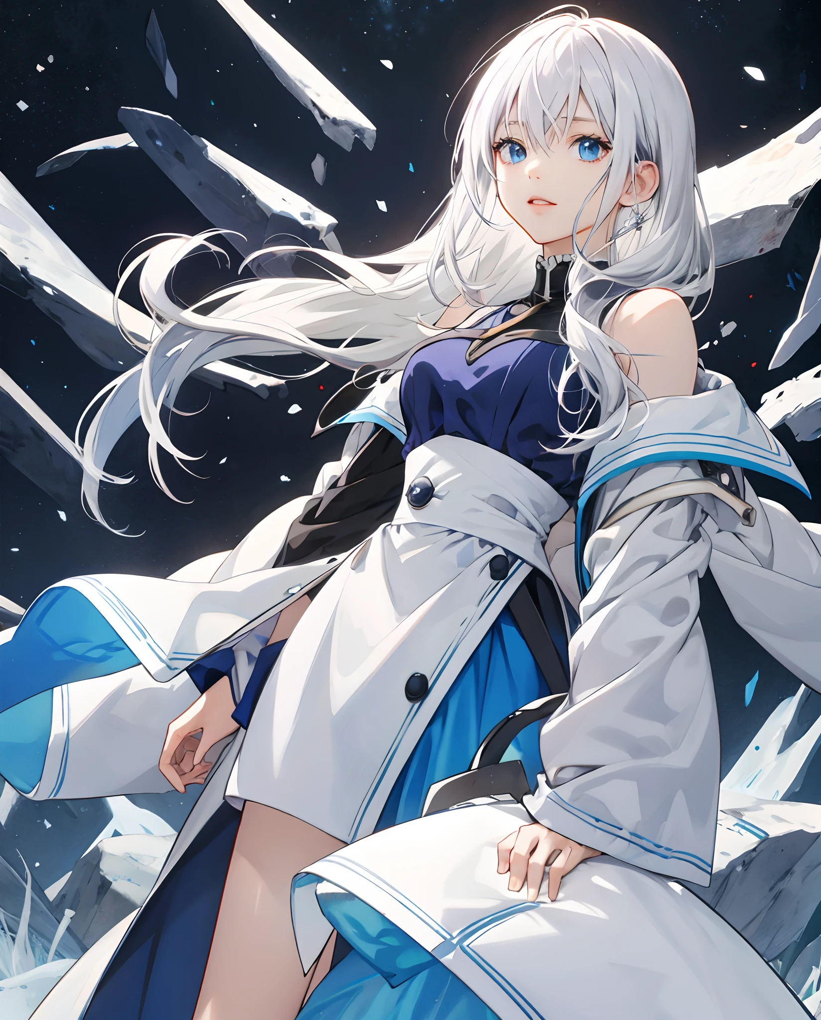 White-haired, blue-eyed anime woman