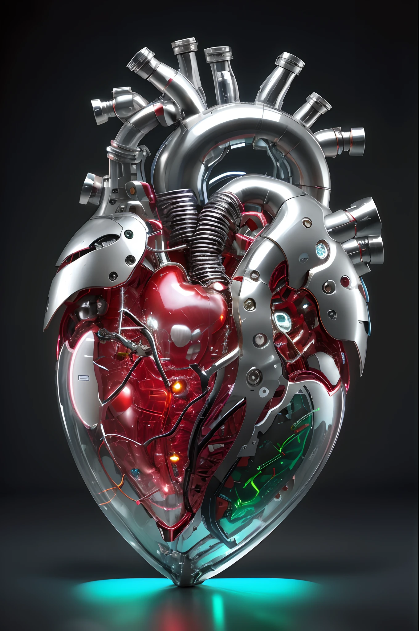 a close up of a heart with a bunch of wires attached to it, mechanical heart in center, neon heart reactor, connected to heart machines, human heart, real heart, 3d model of a human heart, heart effects, real heart!, glass sculpture of a heart, sci - fi biomechanical, anatomically correct heart, anatomical heart, rendered in keyshot