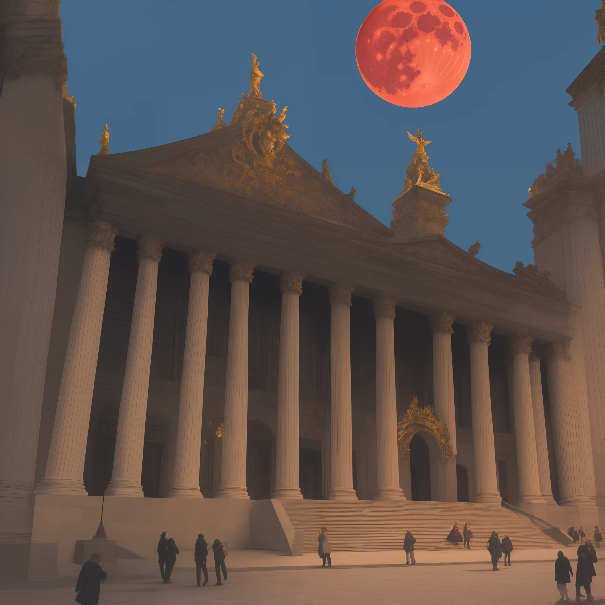 Outside the golden hall there is a blood-red moon,janelas,rosette,