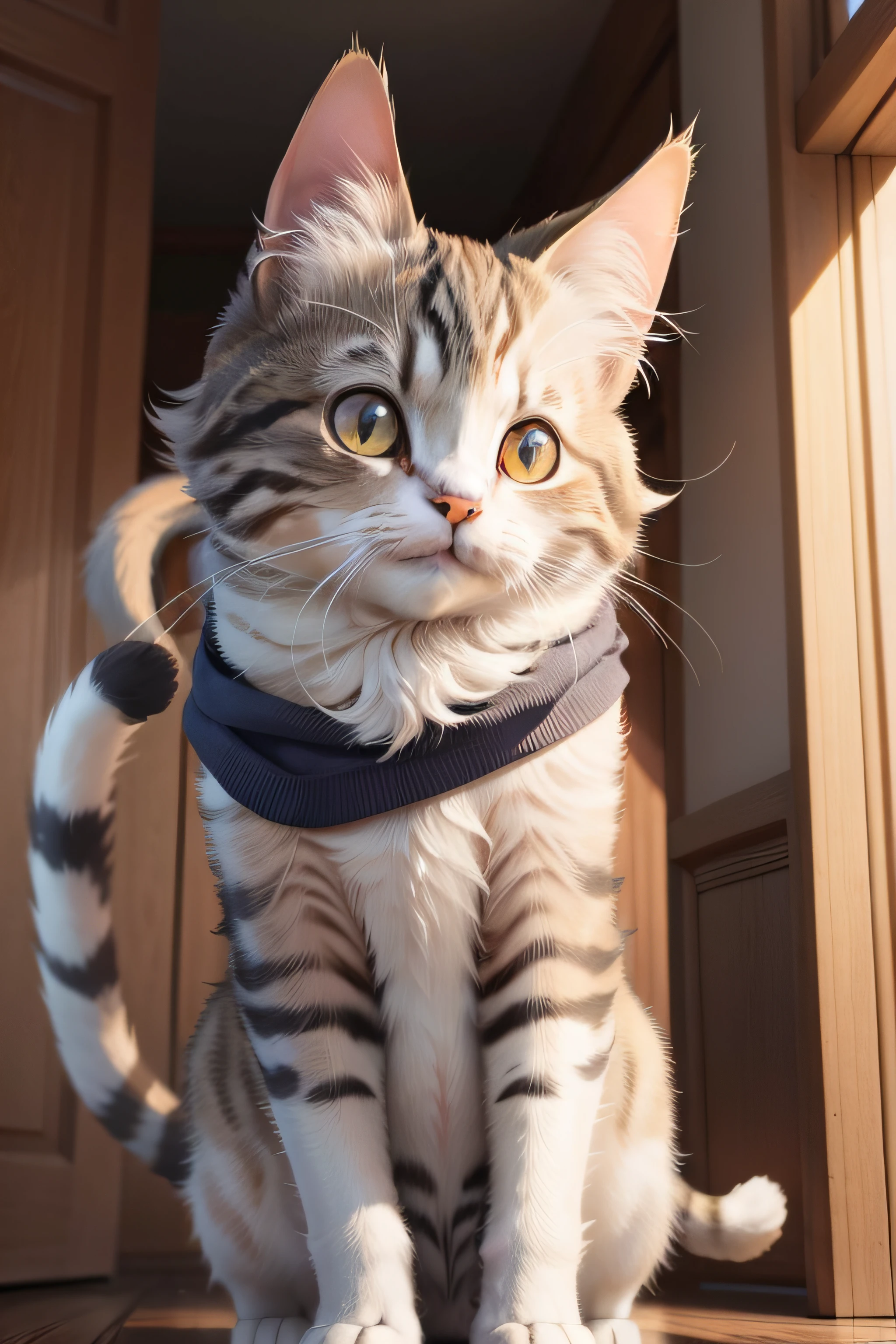 A cat with flowing hair,Look up at the regulation from the front,it's lovely