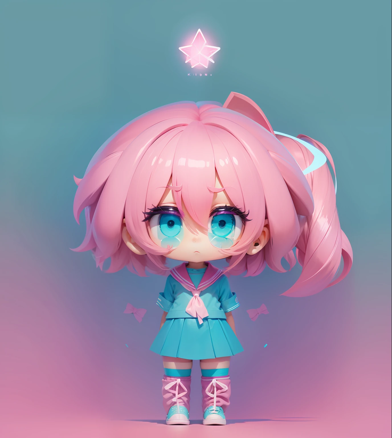 Kizi,Pink hair,Cyan eyes,a sailor suit,athletic sneakers,standing on your feet(quadratic element)(Pubic area is clear)(cartoony)