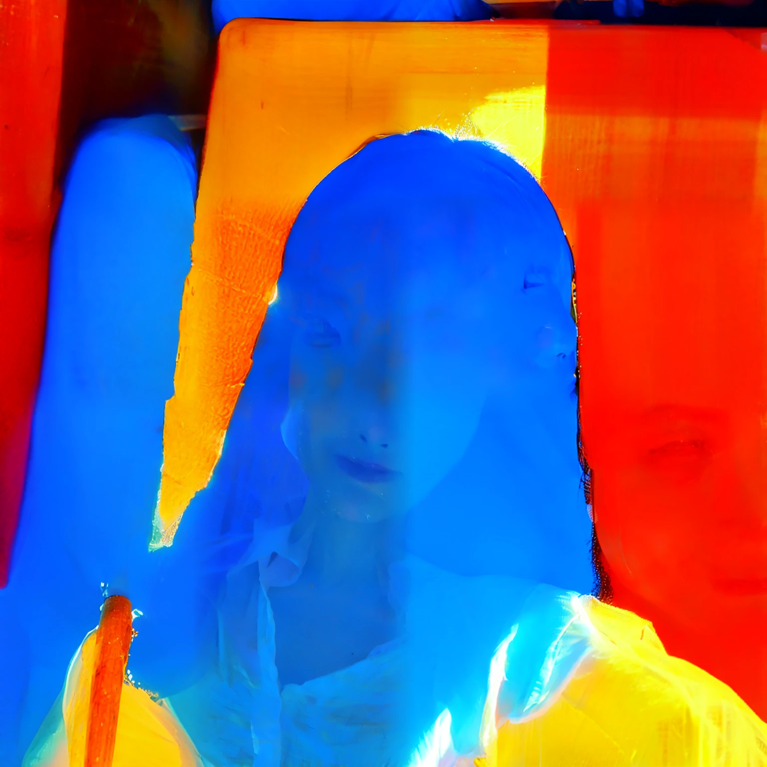 white  shirt，Get wet，blacksilk，ssee-through，enchanted，He had a large wooden stick in his mouth，Be red in the face