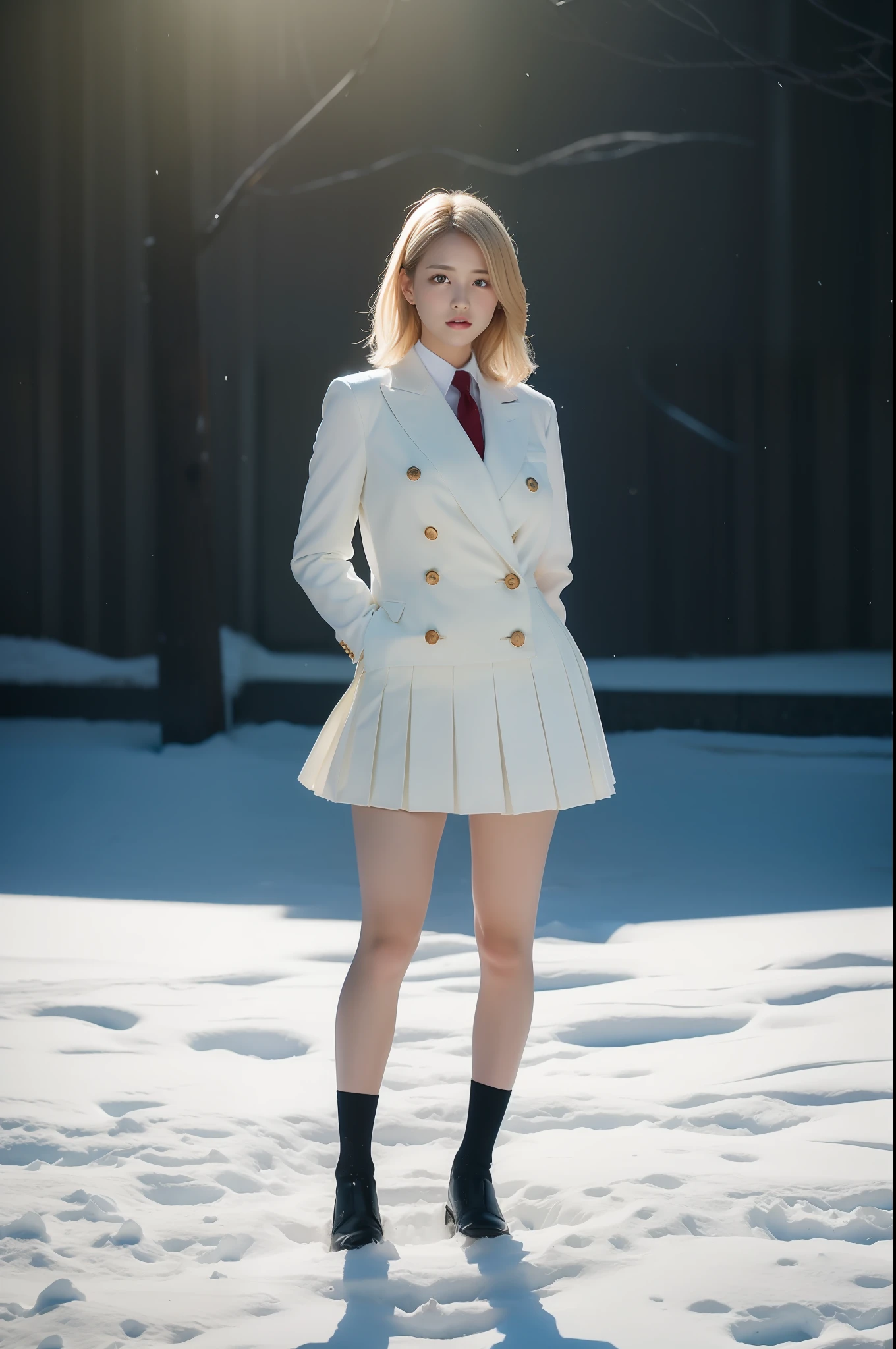 Set skirt white pleated skirt,exposing thighs