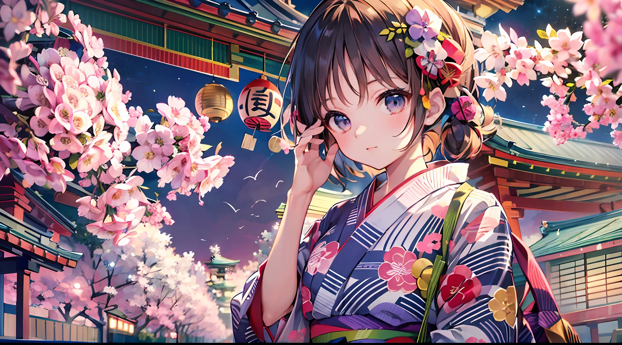 Masterpiece, top quality, super detailed CG, intricate details:1.5), 8k wallpapers, elaborate features,
perfect cartoon illustration, 1 girl, pretty face, (yukata:1.5), Japan, japanese bon dance, summer, night, summer festival site (Japan)
