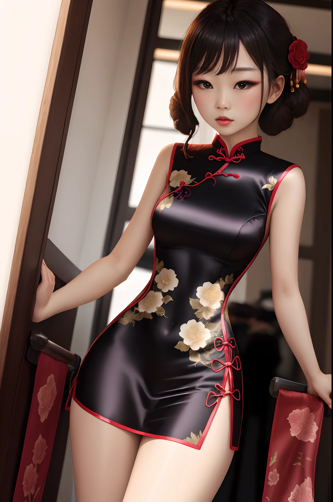 Girls cheongsam black silk