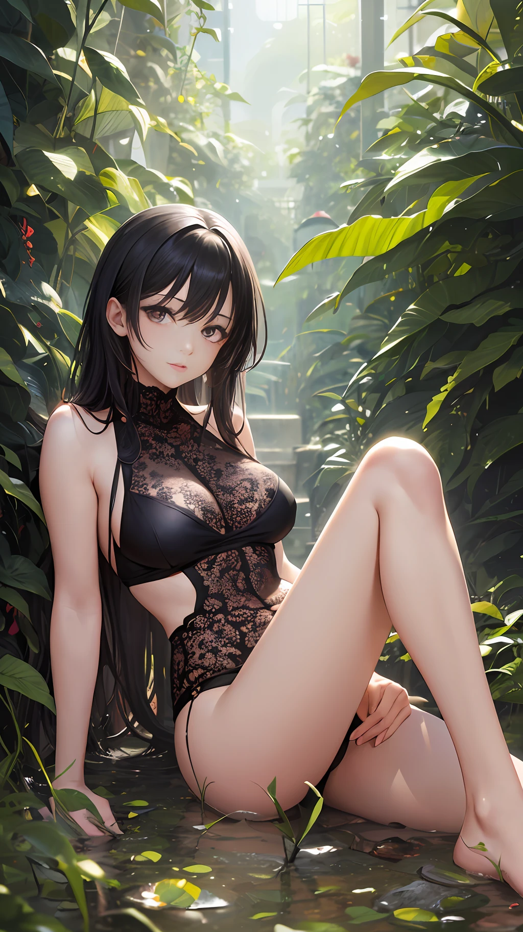 beautiful, 1girl, without clothes, with brown eyes, legs open (brown eyes), (black hair), (HD picture), (beautiful eyes), --auto --s2