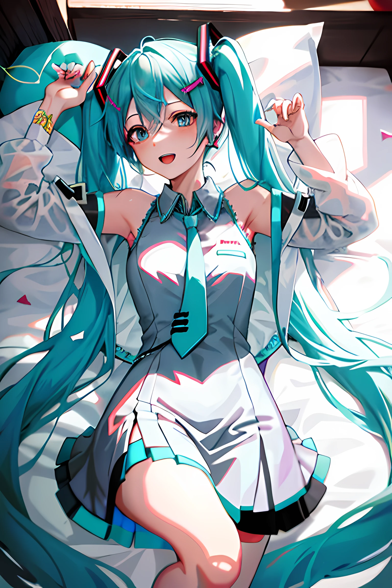 ahegao, hatsune miku, sexy, vestido plisado, camisa blanca, corbata azul, apenada