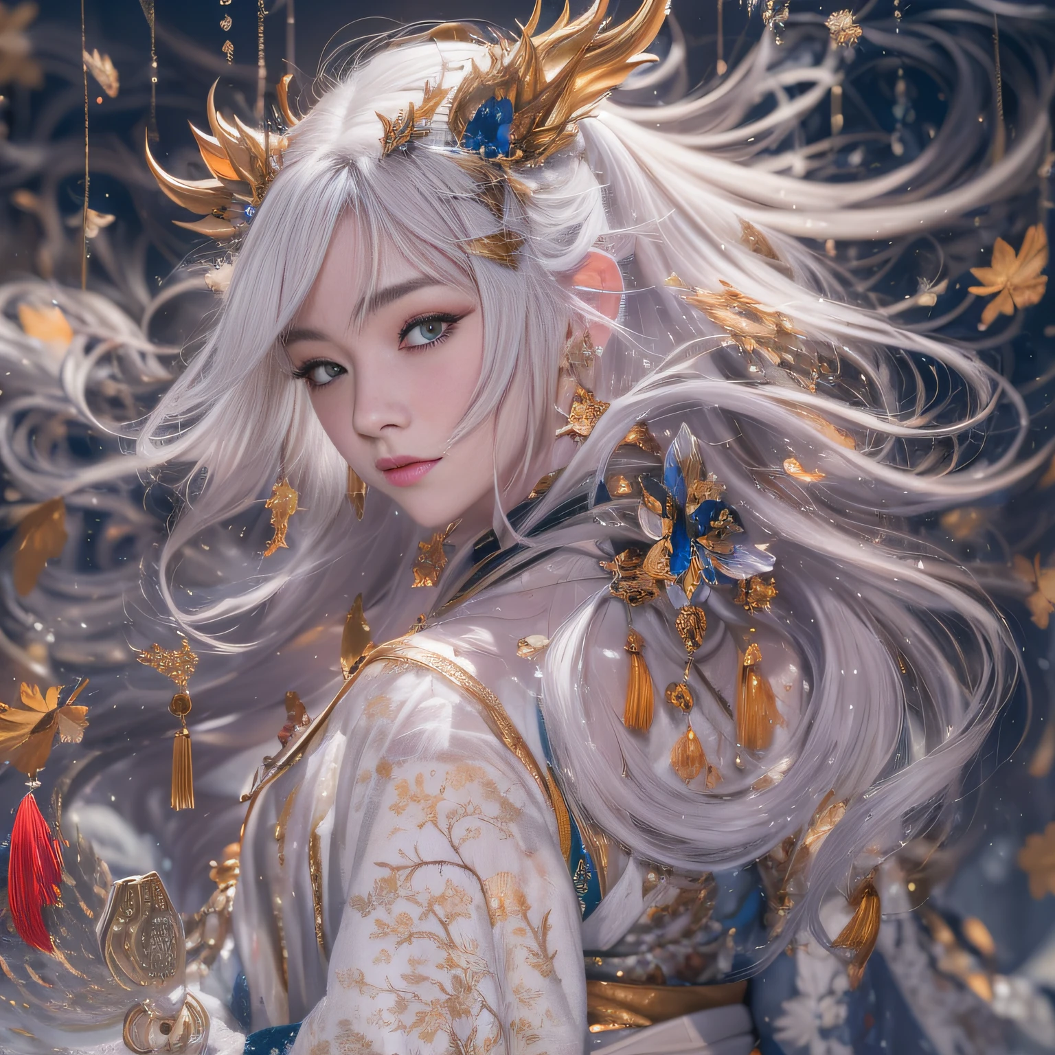 32K（tmasterpiece，k hd，hyper HD，16k）Flowing short hair，Backroom pond，zydink， Mono Color， Ink sketch， 1boy， Asian people （Female Student）， （Long skirt， Explosive hair whiskers）， Combat posture， looking at viewert， long whitr hair， Floating hair， Hanfu， Chinese clothes， longer sleeves， （abstract ink splash：1.2）， white backgrounid，Kirin Beast Protector （realisticlying：1.4），，Snowflakes fluttering，The background is pure， A high resolution， the detail， RAW photogr， Sharp Re， Nikon D850 Film Stock Photo by Jefferies Lee 4 Kodak Portra 400 Camera F1.6 shots, Rich colors, ultra-realistic vivid textures, Dramatic lighting, Unreal Engine Art Station Trend, cinestir 800，