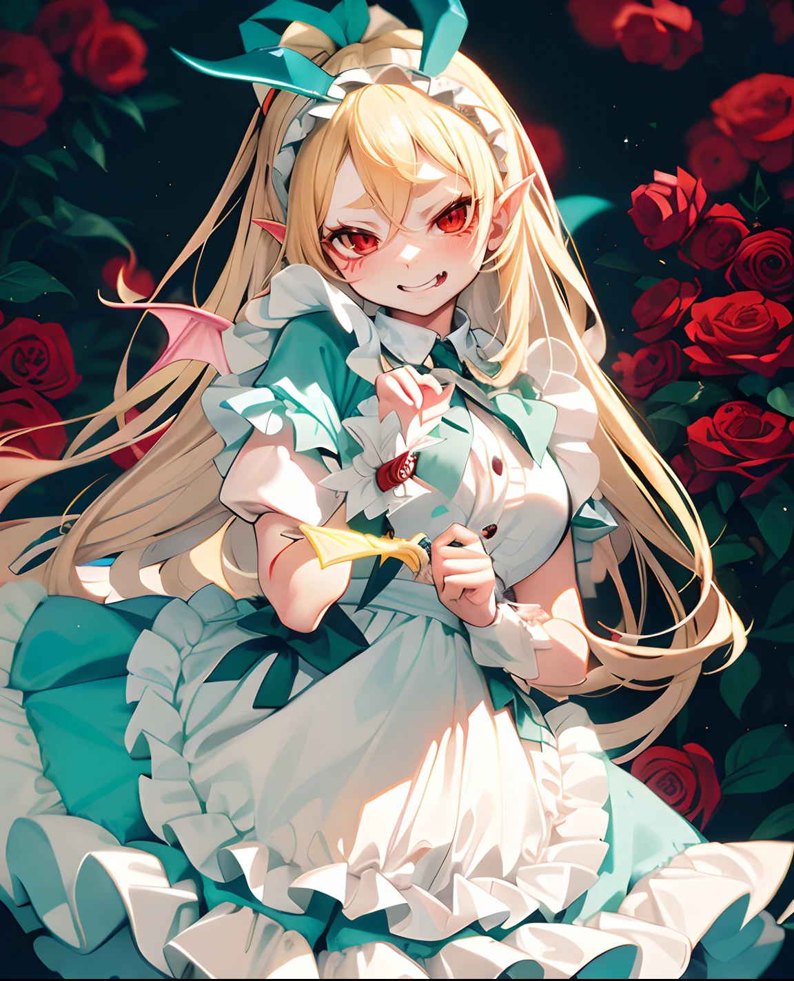 Devil little sharp corners,Cute succubus tail,Only Xiaohuya's angry expression was revealed,Loving cute eyes,Red eyes,The focus is on the face,Body proportions are normal,adolable