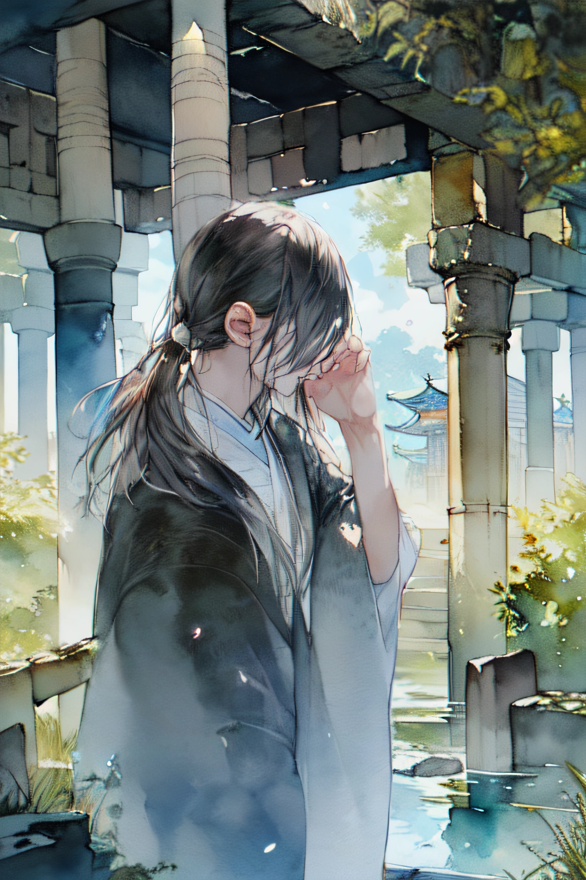 (watercolor paiting:1.2)、Ancient China、ruins、murky、mournful