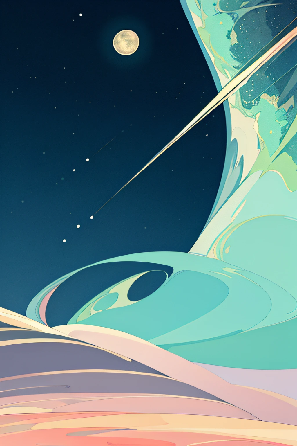 cola exists, planetarium, sky, fantasy, {{{giant Jupiter}}}, blue, {{{huge Jupiter}}},{{{masterpiece}}}, {{the best quality, super fine illustrations, beautiful and delicate water}}, {{very delicate light}}, starfall, clean sky, night sky, night, depth of field,{{{Two moons}}}, Giants, Megaphobia, {{extremely detailed CG unity 8k wallpaper}}, {ultra-detailed}, {extremely delicate and beautiful}