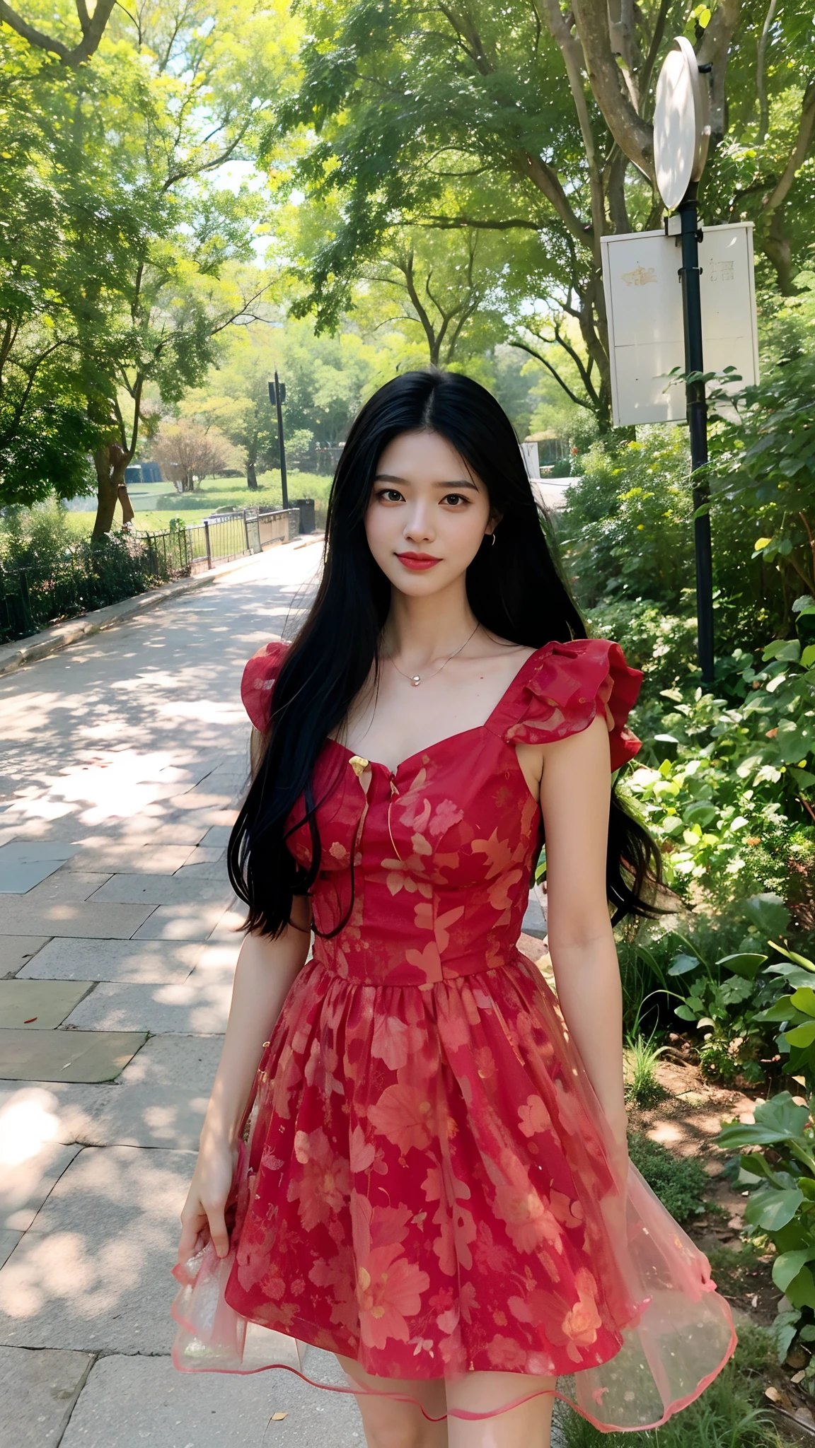 Red-dressed Araki woman standing on sidewalk, Red floral dress, ulzzangs, girl wears a red dress, Wearing a red dress, in a red dress, Red dress, wearing flowing dress, Shin Jinying, Album art, in a red dress, xintong chen, Wearing a red cheongsam, beautiful Korean women, Chinese girl