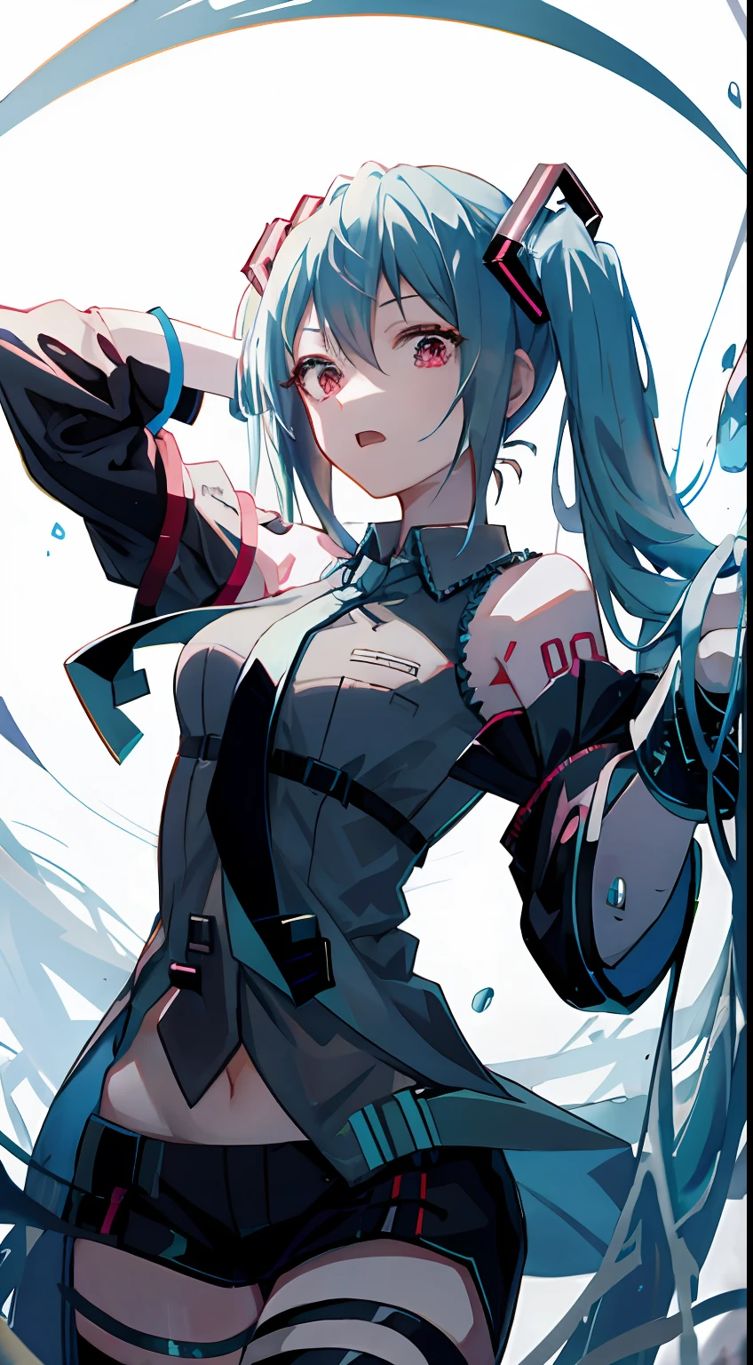 ahegao, Hatsune Miku, Sexy, pleated dress, white  shirt, a blue tie, Sorry