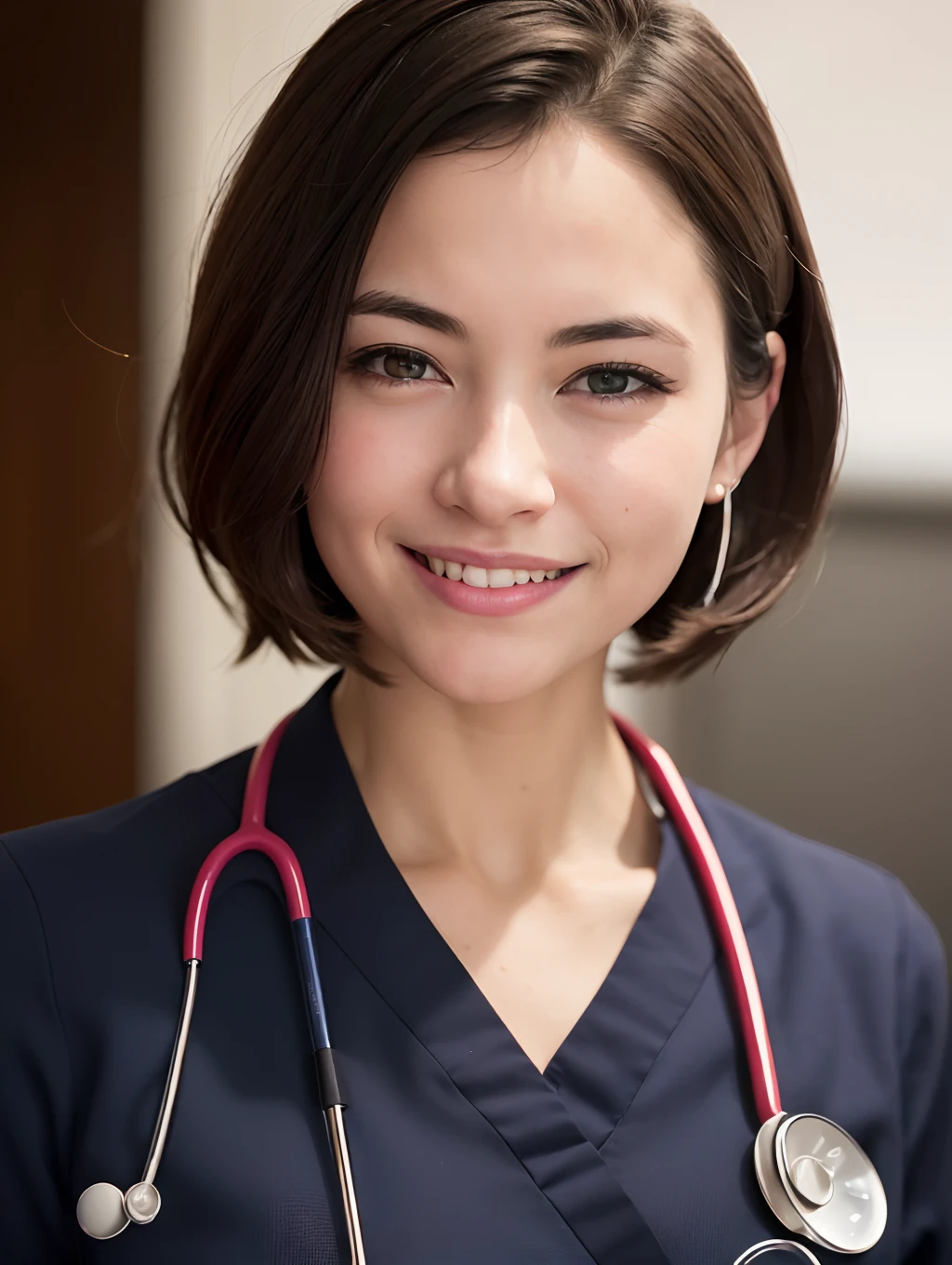 ((female doctor, resident)), hair behind ear, happy tears, streaming tears, (ight smile, shy:1.15), Surrealism, Realism, depth of field, cinematic lighting, backlighting, symmetry, bokeh, f/1.8, Eye-Level Shot, 85mm, Hasselblad, UHD, masterpiece, high qual...