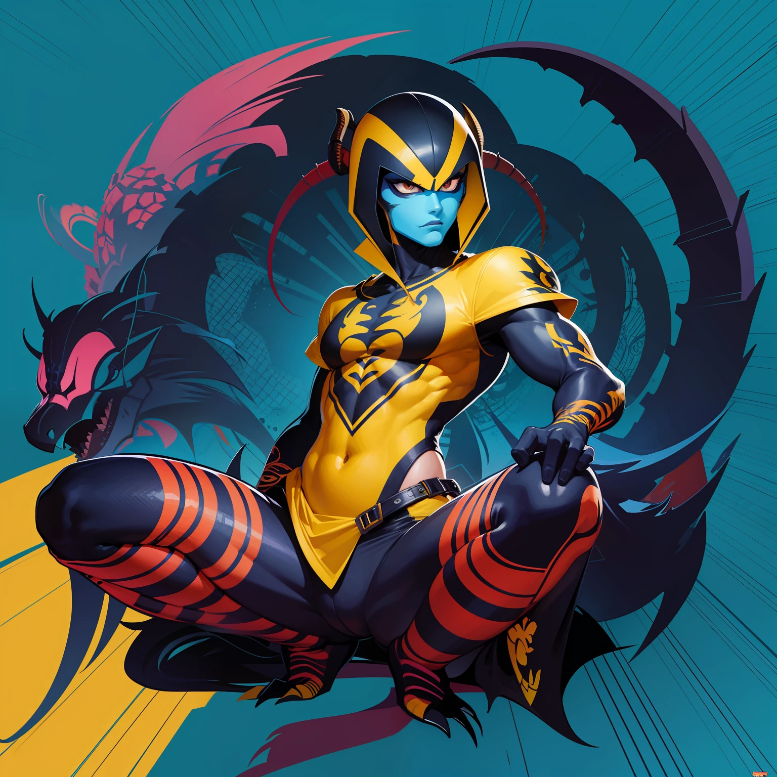 illustration of a cartoon illustration style scorpion, colorful patterns, bold shades, and exaggerated features, extremely detailed, tshirt design, super detailed, trending on artstation, transparent background