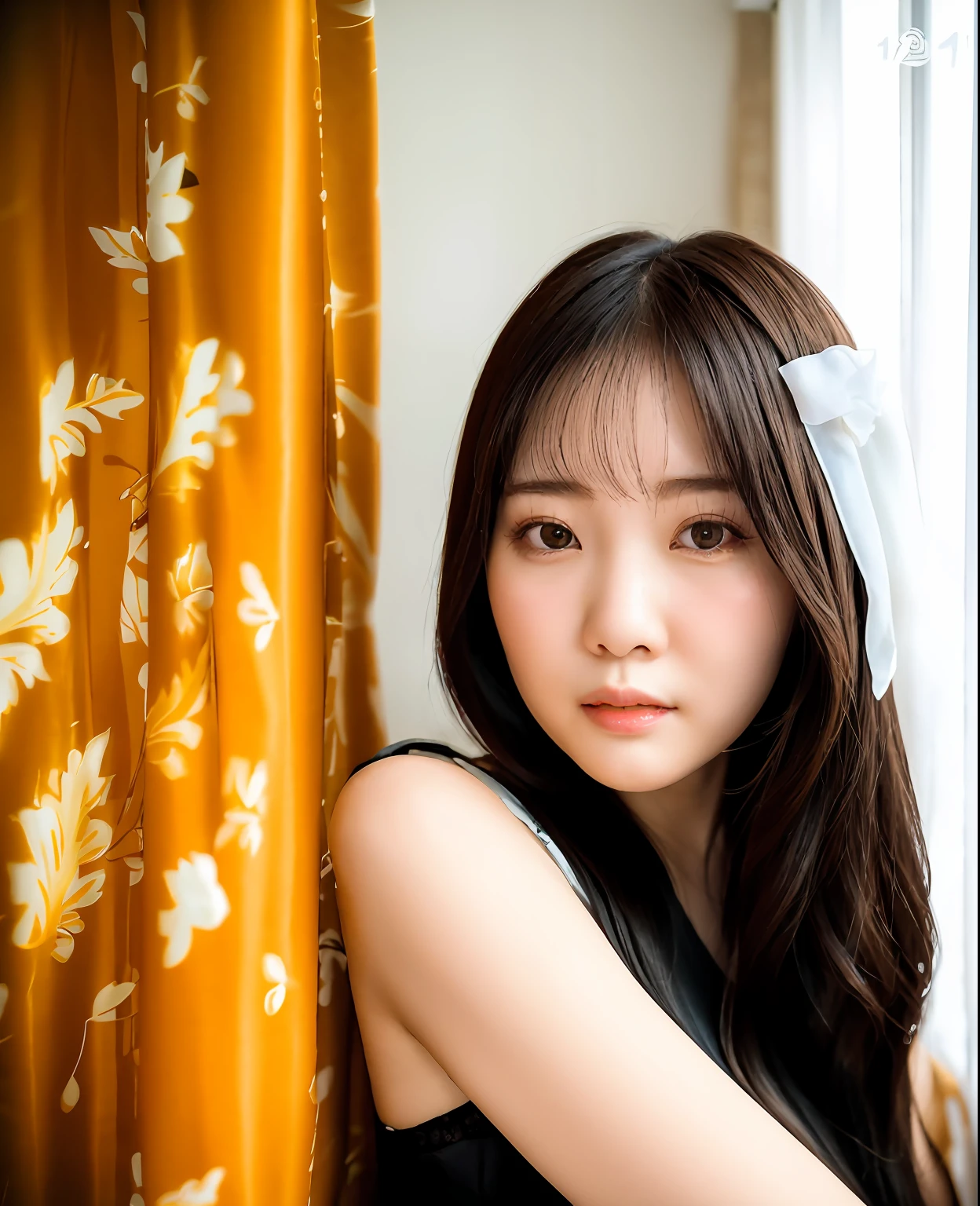 there is a woman that is posing for a picture in a room, korean girl, young cute wan asian face, beautiful south korean woman, pale round face, she is facing the camera, pale porcelain white skin, 8k selfie photograph, beautiful young korean woman, gorgeous young korean woman, ulzzang, xision wu, young adorable korean face, beautiful eyes, human