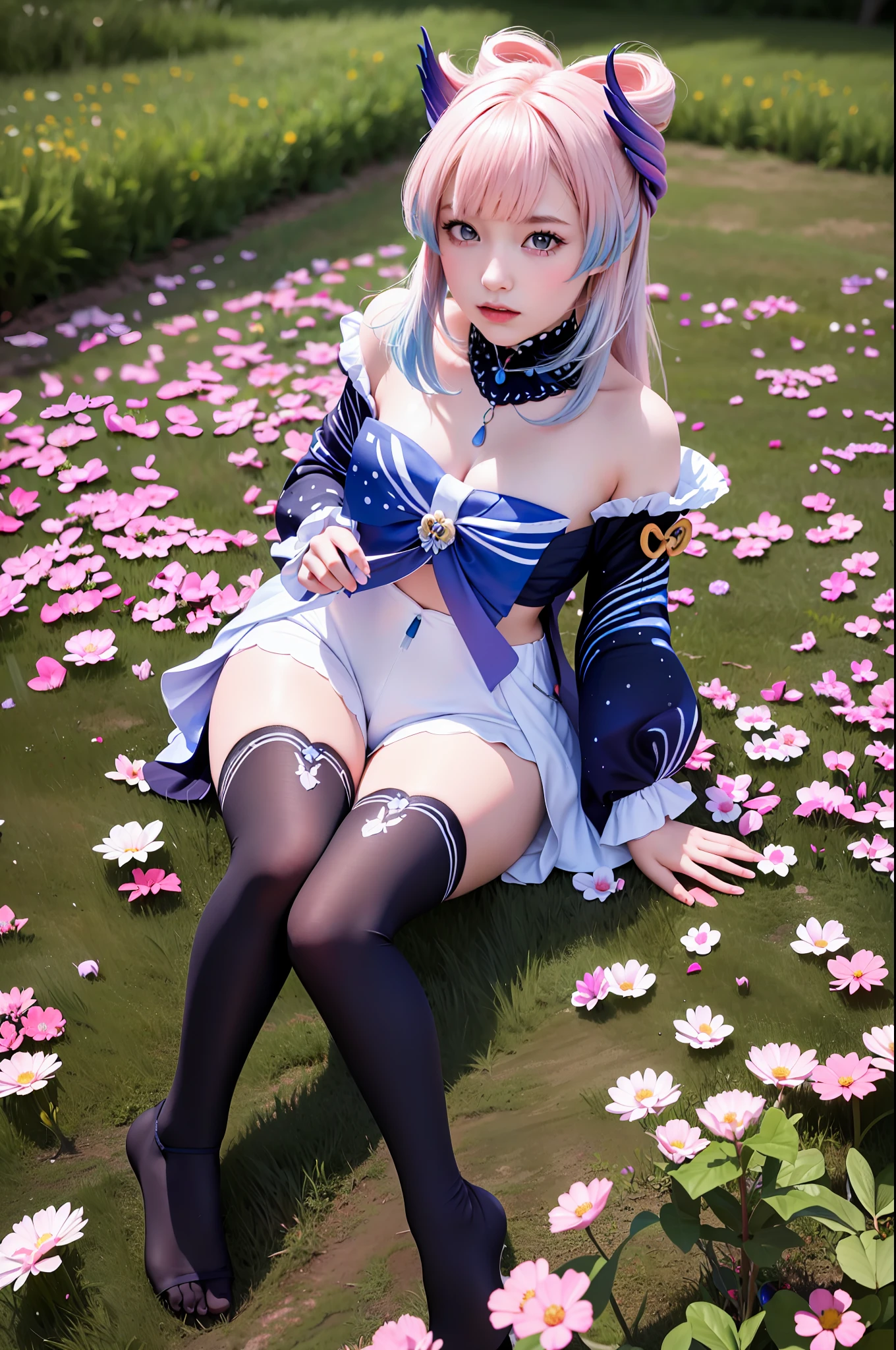 ultra high res, (photorealistic:1.4), raw photo,16K, (solo,1girl,:1.2), Flower field, flower, butterfly, kokomidef, kokomirnd,
