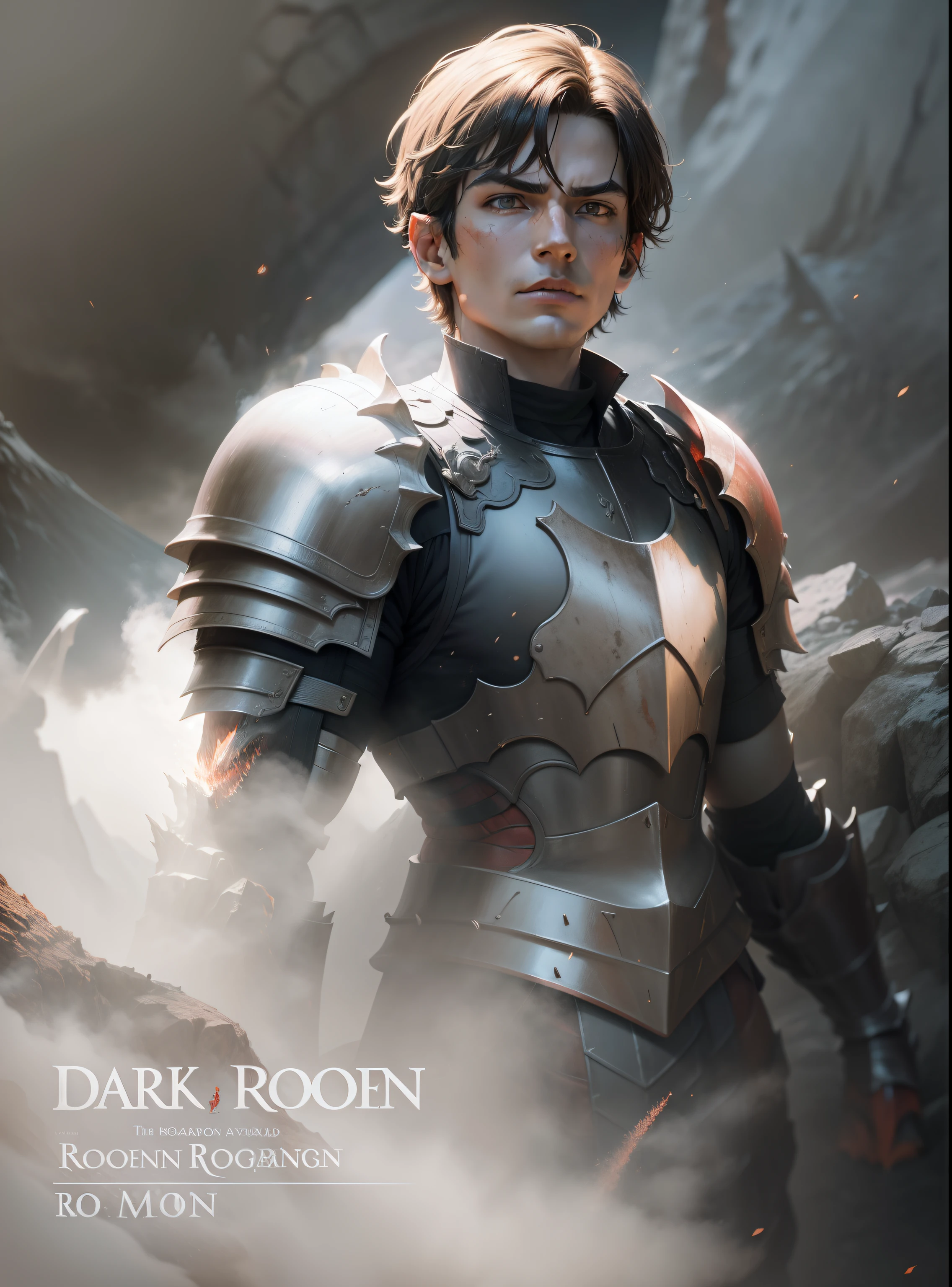 The magma dragon roared on the side of the volcano,The boy wore armor and slaughtered dragons all over his body