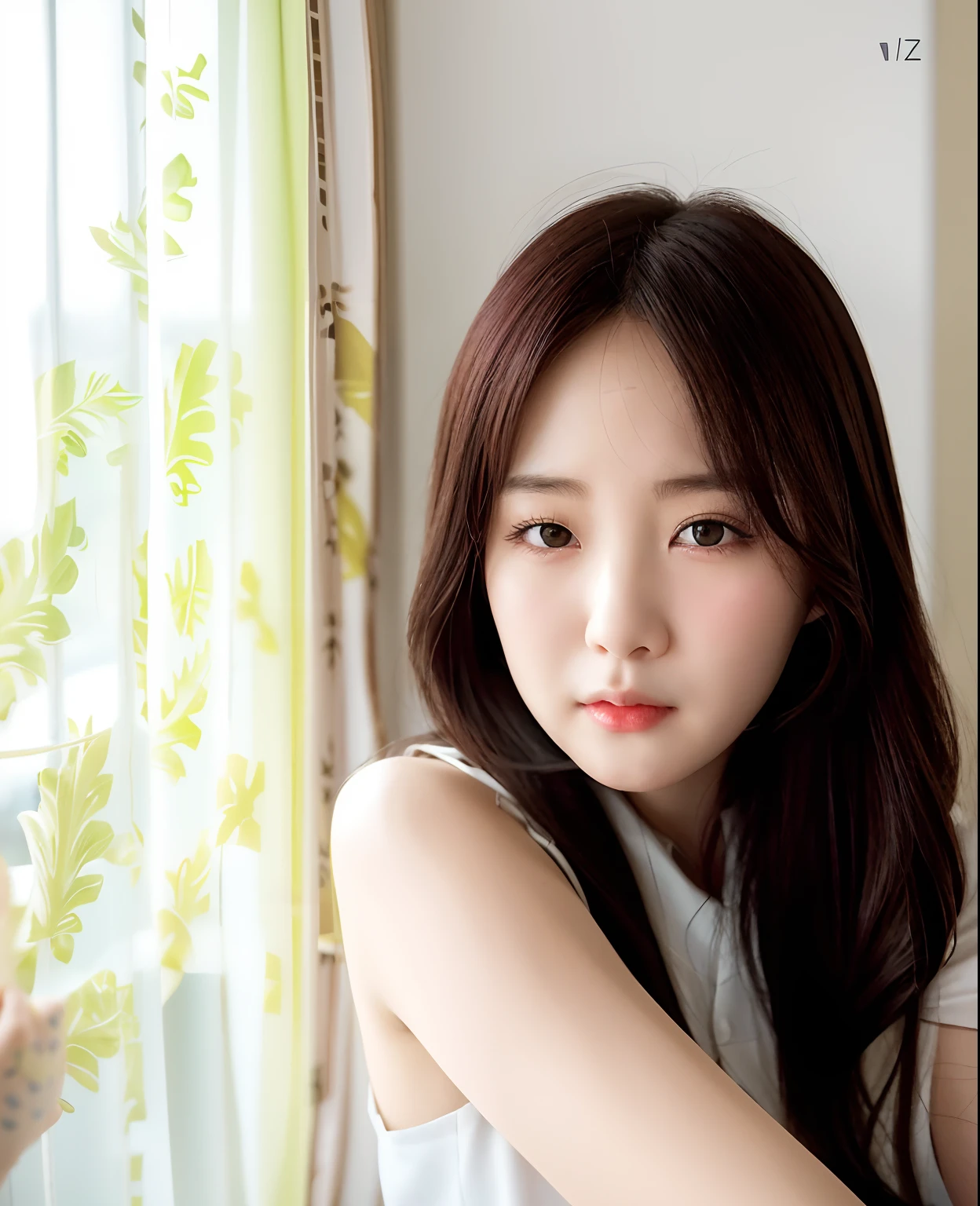 there is a woman that is posing for a picture in a room, korean girl, young cute wan asian face, beautiful south korean woman, pale round face, she is facing the camera, pale porcelain white skin, 8k selfie photograph, beautiful young korean woman, gorgeous young korean woman, ulzzang, xision wu, young adorable korean face, beautiful eyes, human