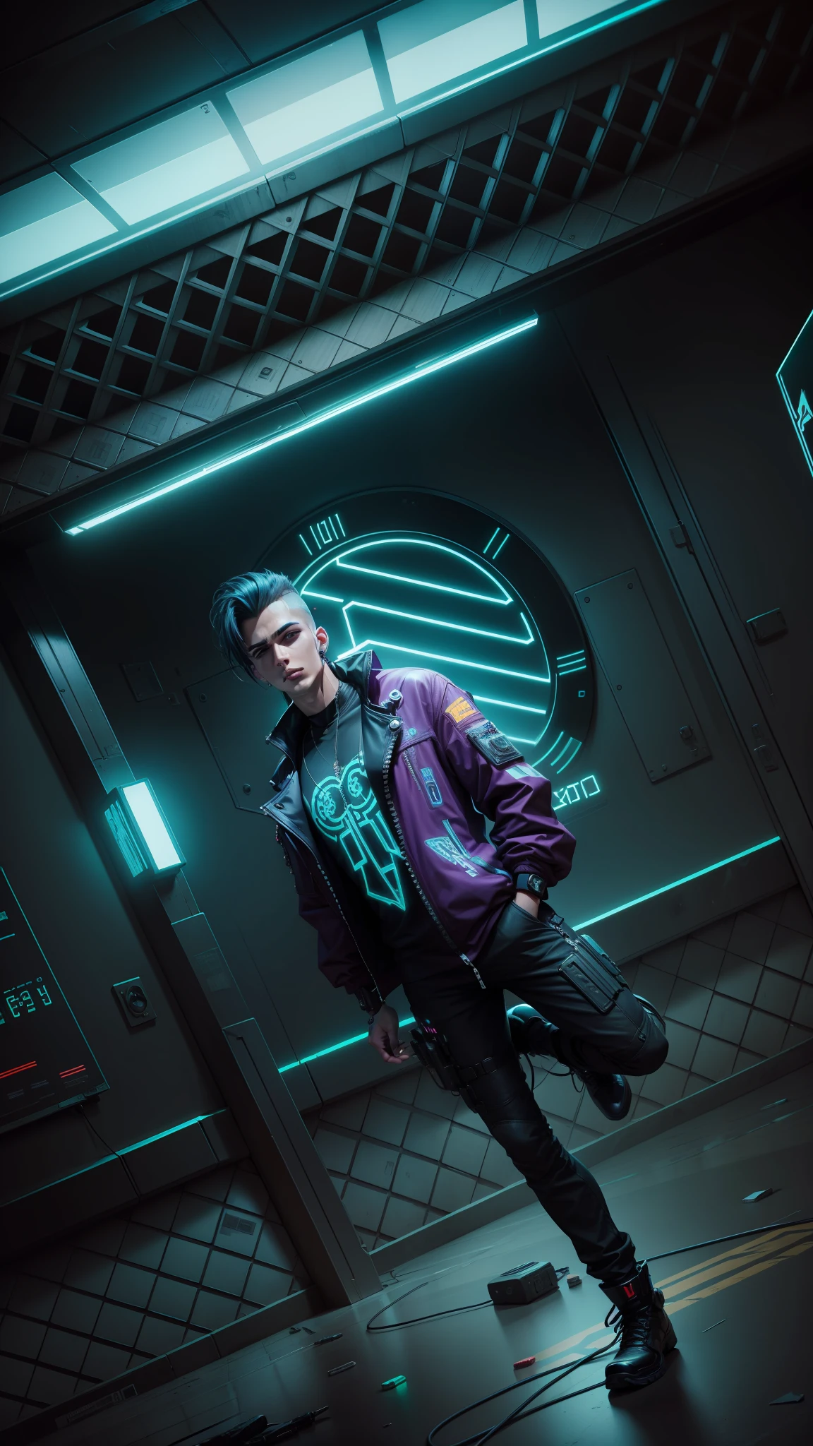 Change background cyberpunk handsome boy. Realistic face. 8k. Ultra realistic.
