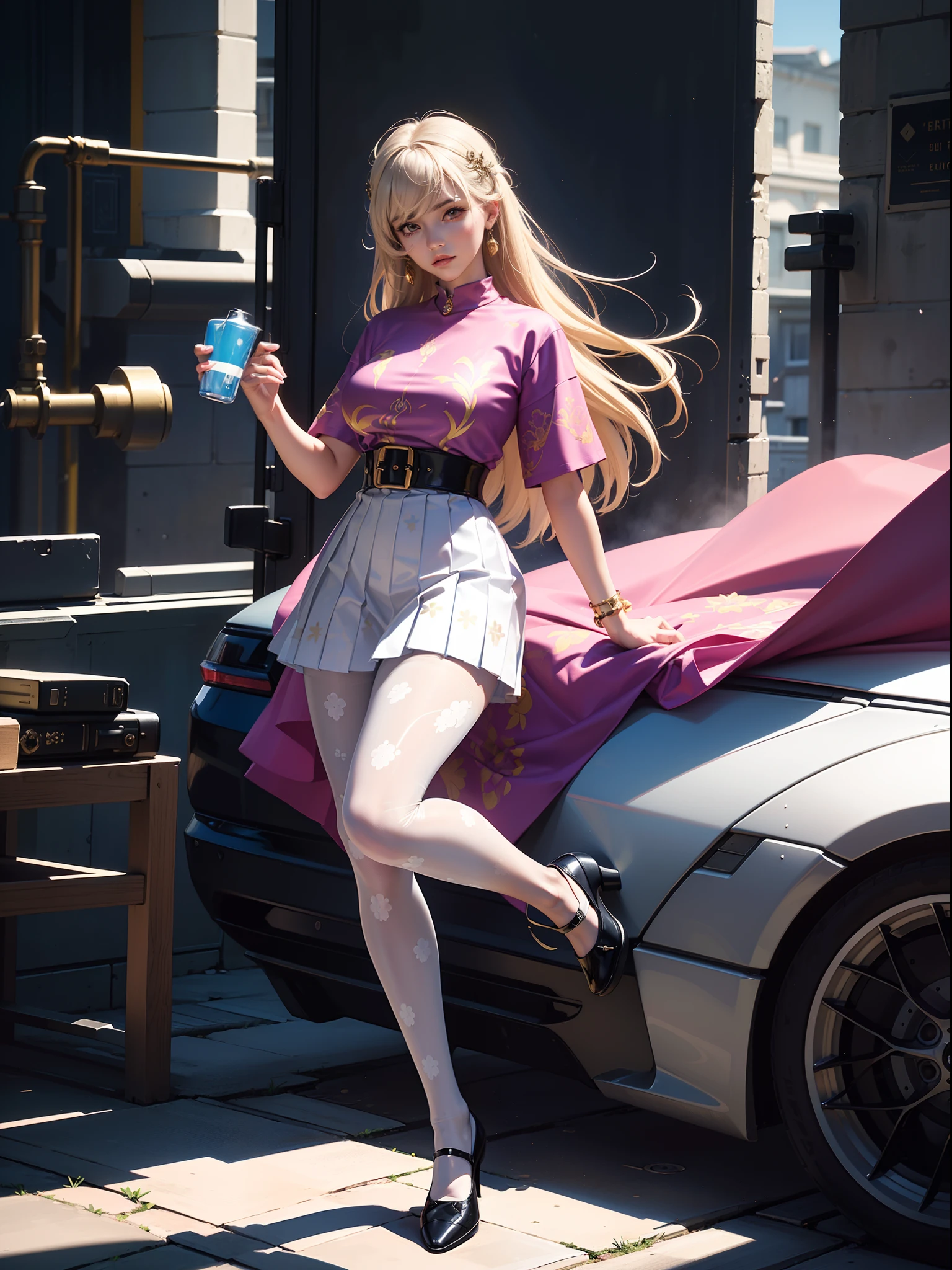 (full body:1.5),(1girl:1.3),(looking at viewer:1.4),(anatomy correct:1.3),(In the paradise of the day:1.3),(Roman Empire style,Wearing Very thick Printed Pantyhose and JK Student Dress Printed Pleated Skirt and JK uniform leather shoes,and a large amount of jewellery :1.3), (A high jump posture:1.3),(In pink|amarelo|blue colors|green color|red colour|white colors|black in color|purpleish color|greys|Beige|Flesh color 1.4),,(Accurate and perfect face:1.4),(Clothing Gloss:1.25),(Skin reflection:1.25),hyper HD, Ray traching, reflective light,structurally correct, Award-Awarded, high detal, lightand shade contrast, Face lighting,cinmatic lighting, tmasterpiece, super detailing, high high quality, high detal, best qualityer, 16k,high contrast,
