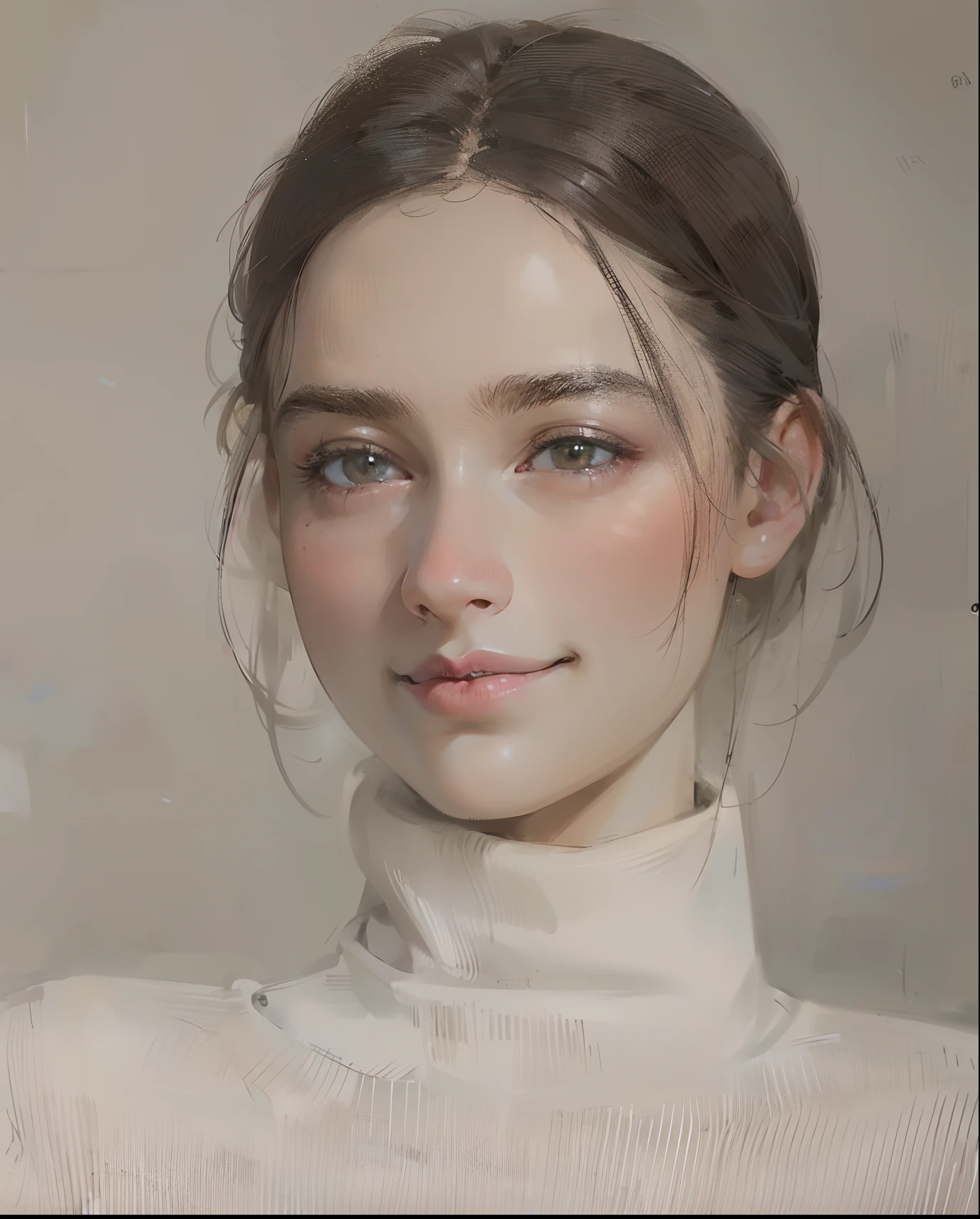 Arad woman posing for a photo in a white turtleneck sweater, Brown eyes，cute delicate face, soft flawless pale skin, beautiful aesthetic face, portrait cute-fine-face, beautiful delicate face, dilraba dilmurat, high quality portrait, Soft portrait shot 8 K, girl cute-fine face, pale glowing skin, A beautiful young woman, cute young woman