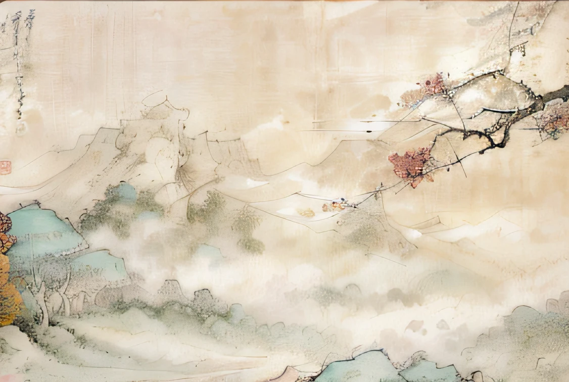 Chinese painting style, Chinese style painting, Detailed scenery —width 672, Chinese watercolor style, inspired by Emperor Huizong of Song, inspired by Xie Shichen, oriental wallpaper, Chinese painting, inspired by Dong Qichang, Traditional Chinese painting, Inspired by Ma Yuan, A masterpiece of classical landscape painting，Need，，(((No_Humanity))),独奏，chinese paintings，don，Perfect skin，opulent，Pure，Colorful, sharp and clear focus, Instagram is the most viewed by people, Concept artist, mountain in the distance，depth of fields, florals, bushi，flowingwater，fog atmosphere