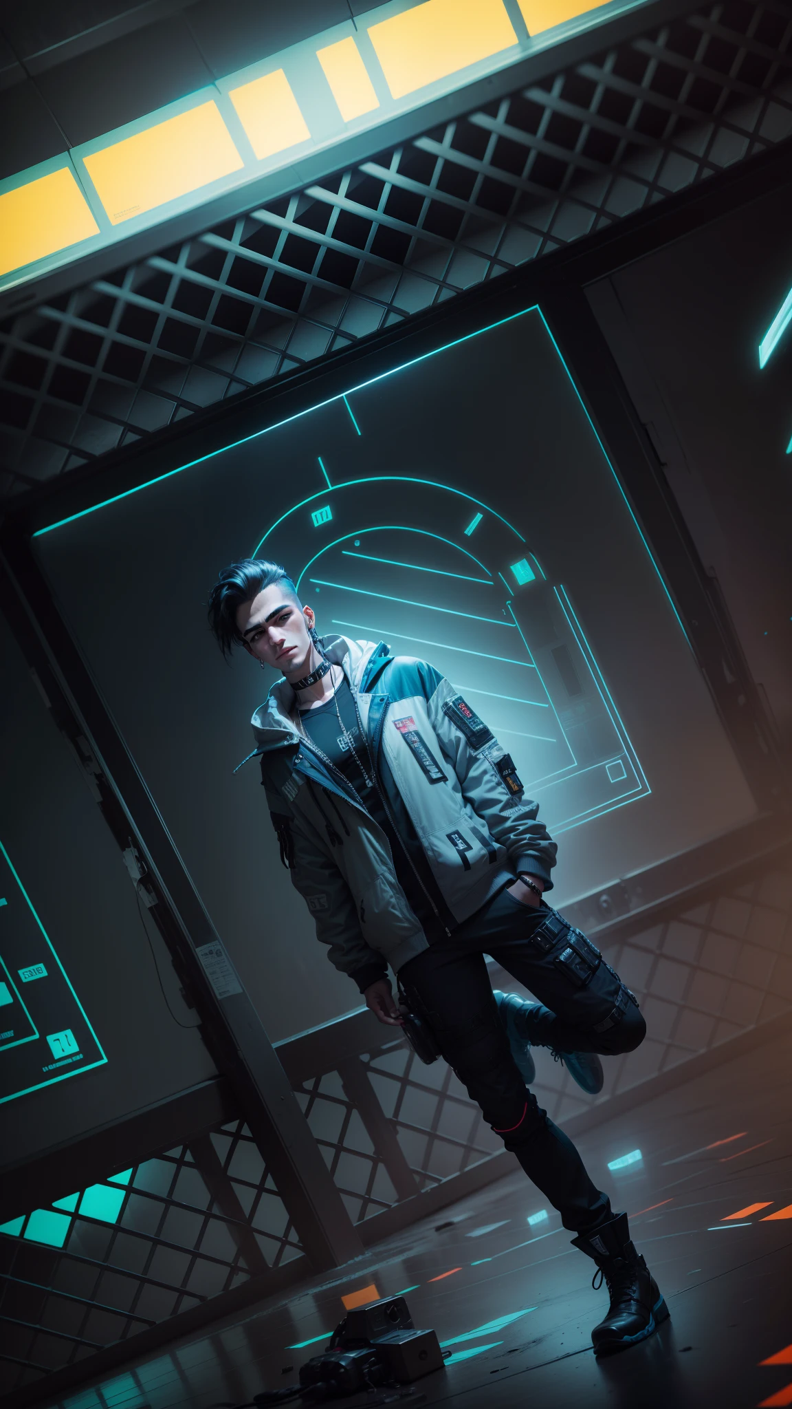 Change background cyberpunk handsome boy. Realistic face. 8k. Ultra realistic.