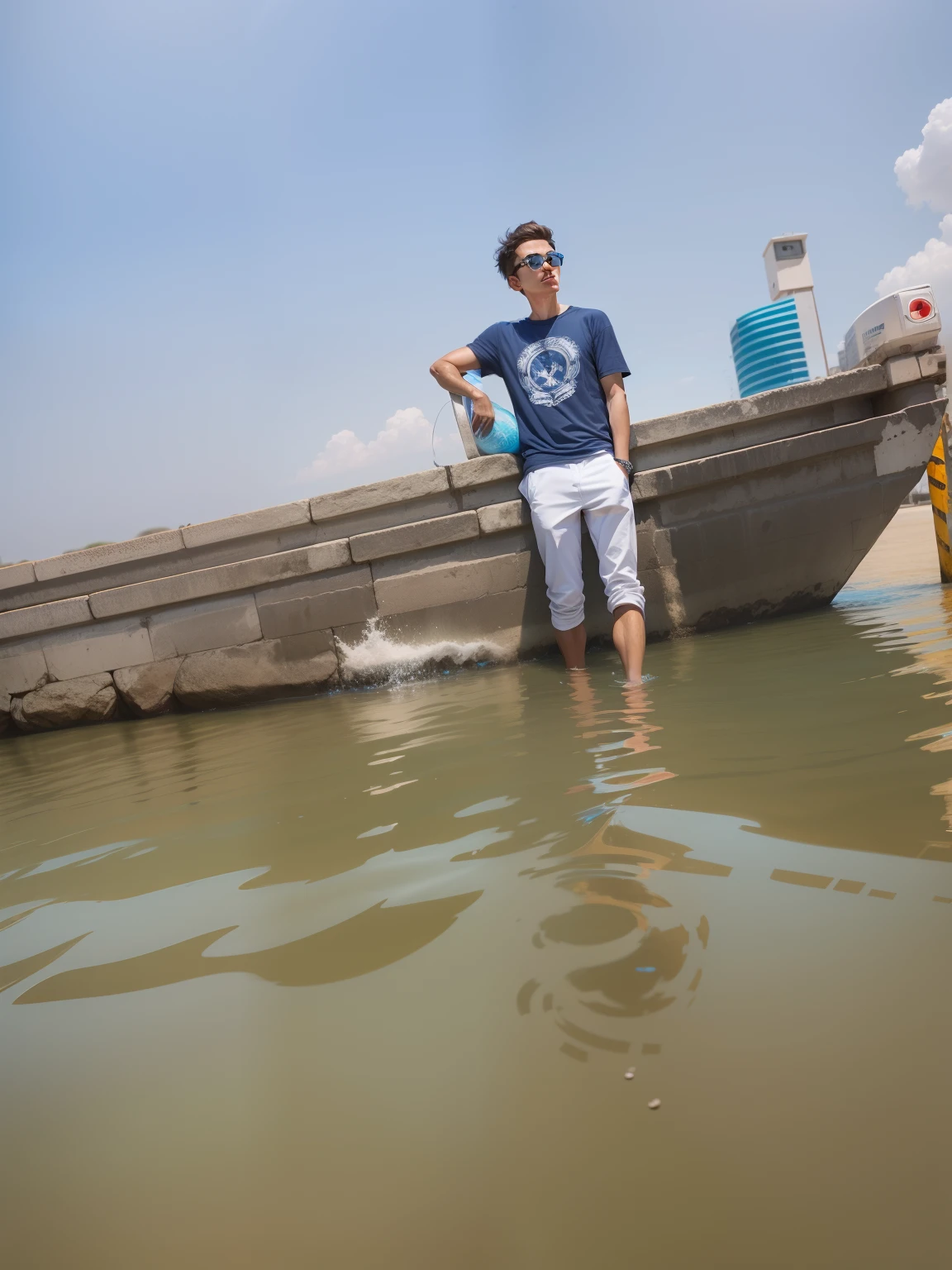 Background change smart man with blue water