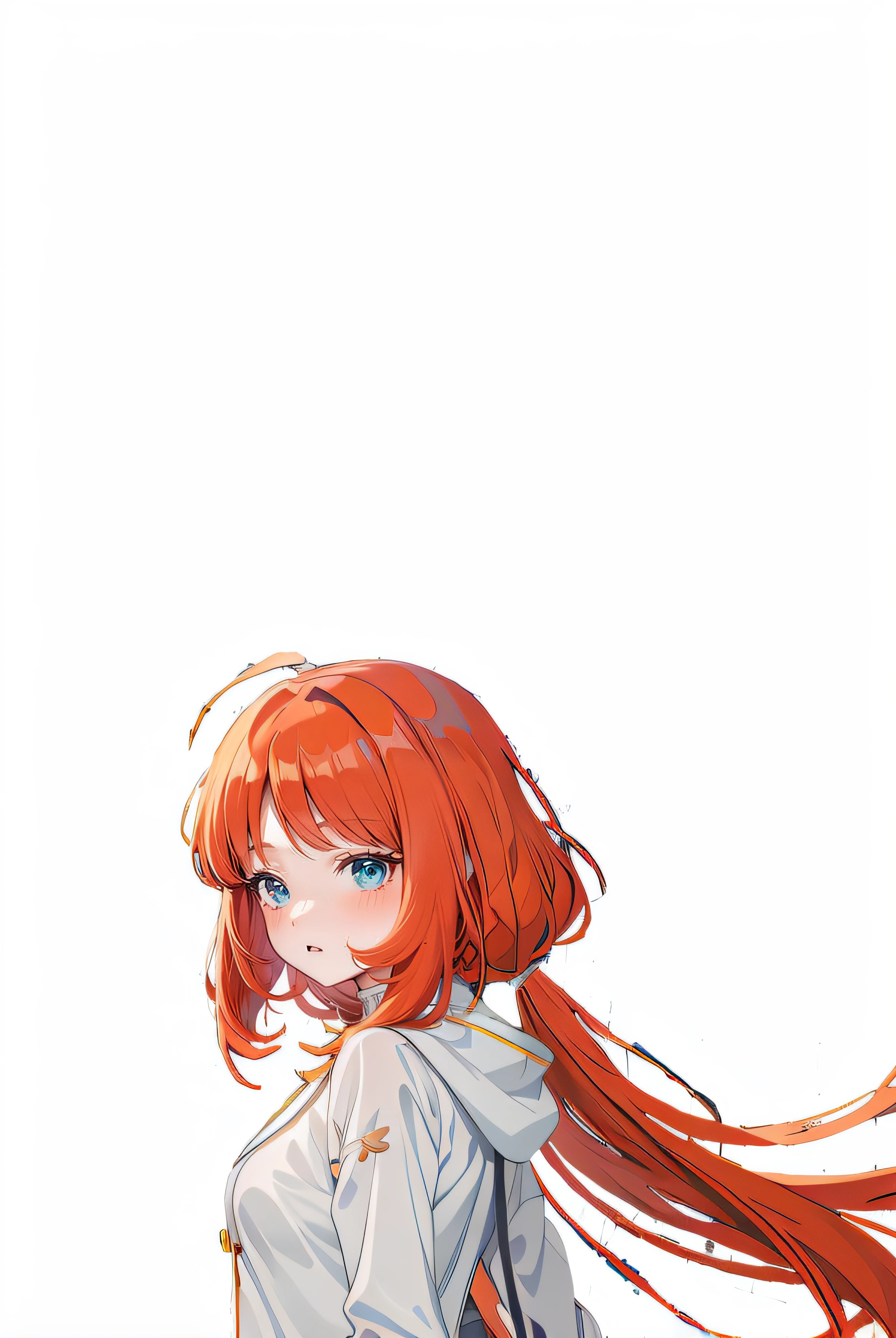 anime girl with red hair and white coat, anime style 4 k, anime girl with long hair, anime art wallpaper 8 k, anime art wallpaper 4 k, anime art wallpaper 4k, she has long redorange hair, painted in anime painter studio, anime wallpaper 4 k, anime wallpaper 4k, zerochan art, anime moe artstyle, blue green eyes,