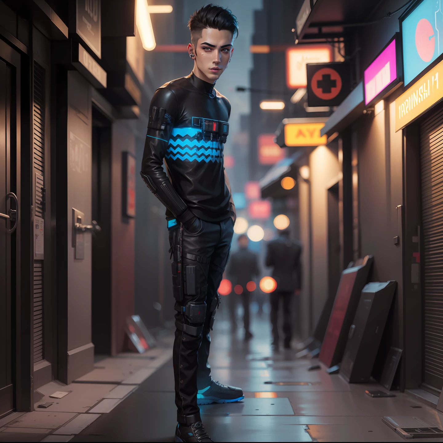 Change background cyberpunk handsome boy, realistic face,